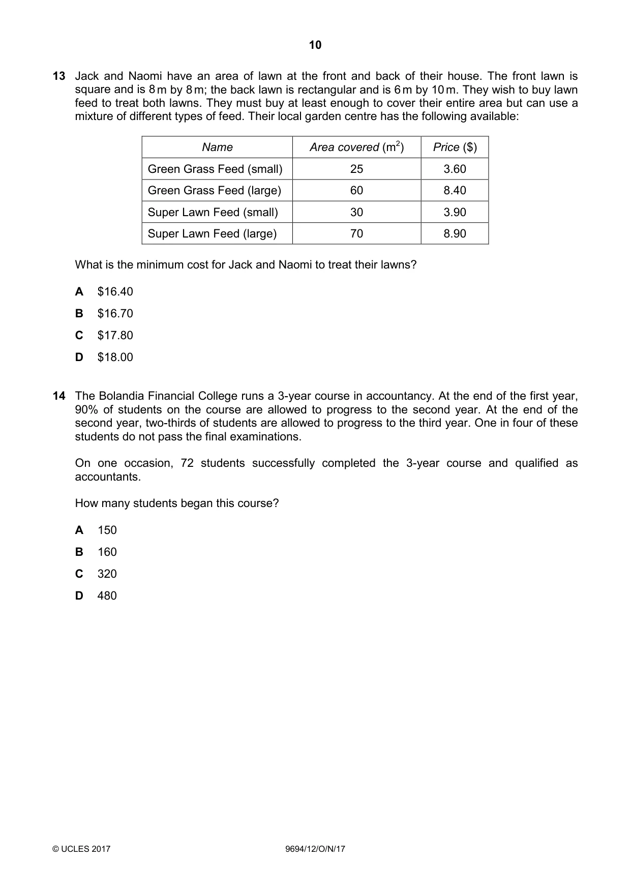 Cambridge A Level Thinking Skills 9694 2017 Oct/Nov Paper 1 · Variant 2 question paper, page 10 of 20
