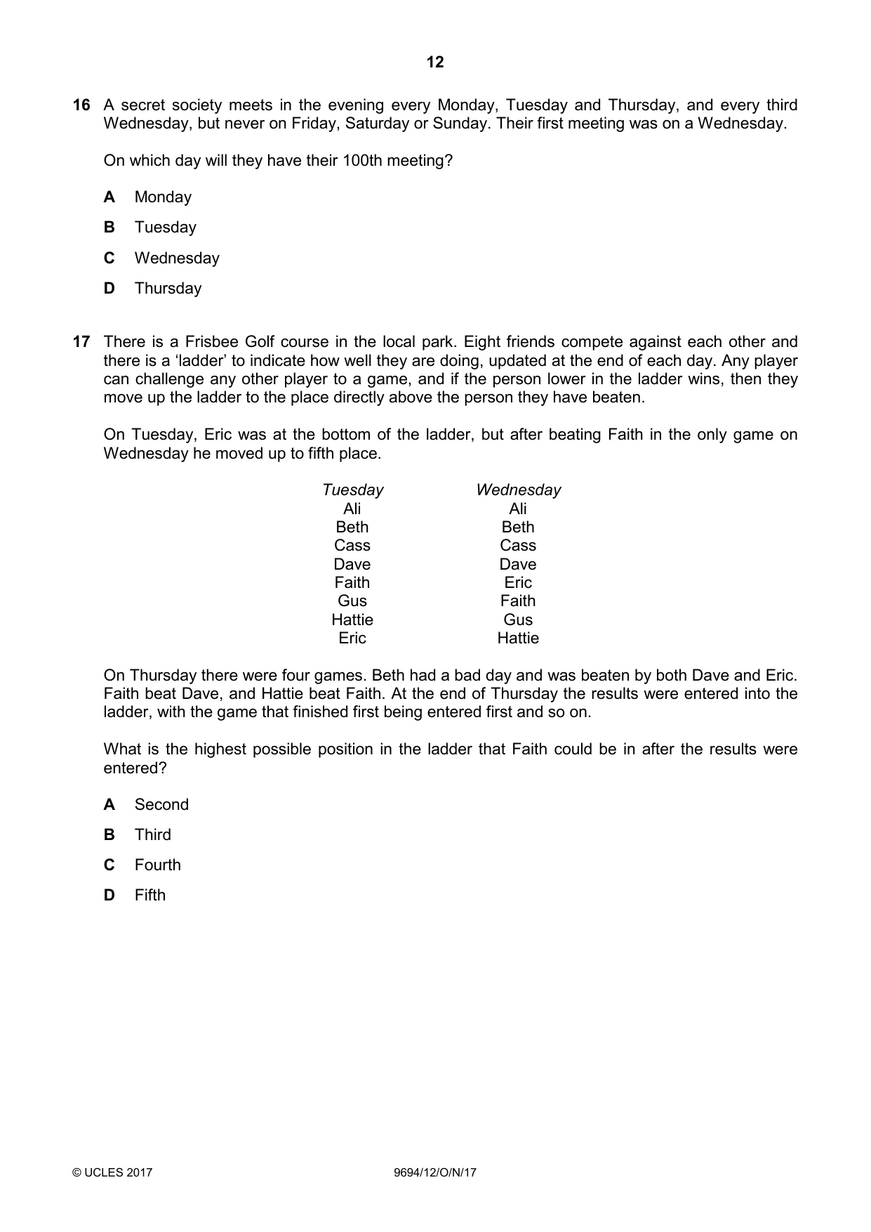 Cambridge A Level Thinking Skills 9694 2017 Oct/Nov Paper 1 · Variant 2 question paper, page 12 of 20