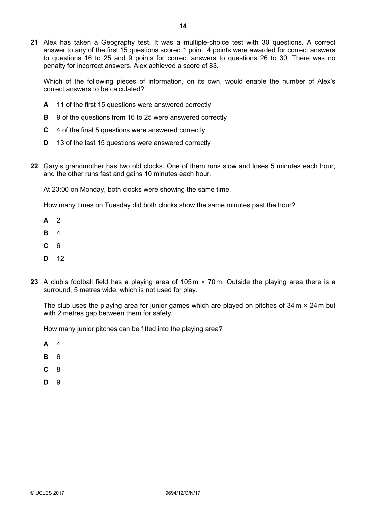 Cambridge A Level Thinking Skills 9694 2017 Oct/Nov Paper 1 · Variant 2 question paper, page 14 of 20