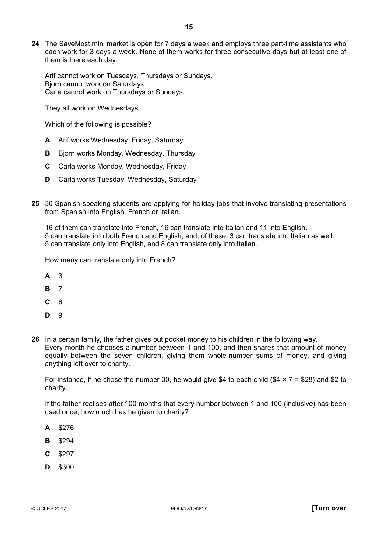 Cambridge A Level Thinking Skills 9694 2017 Oct/Nov Paper 1 · Variant 2 question paper, page 15 of 20