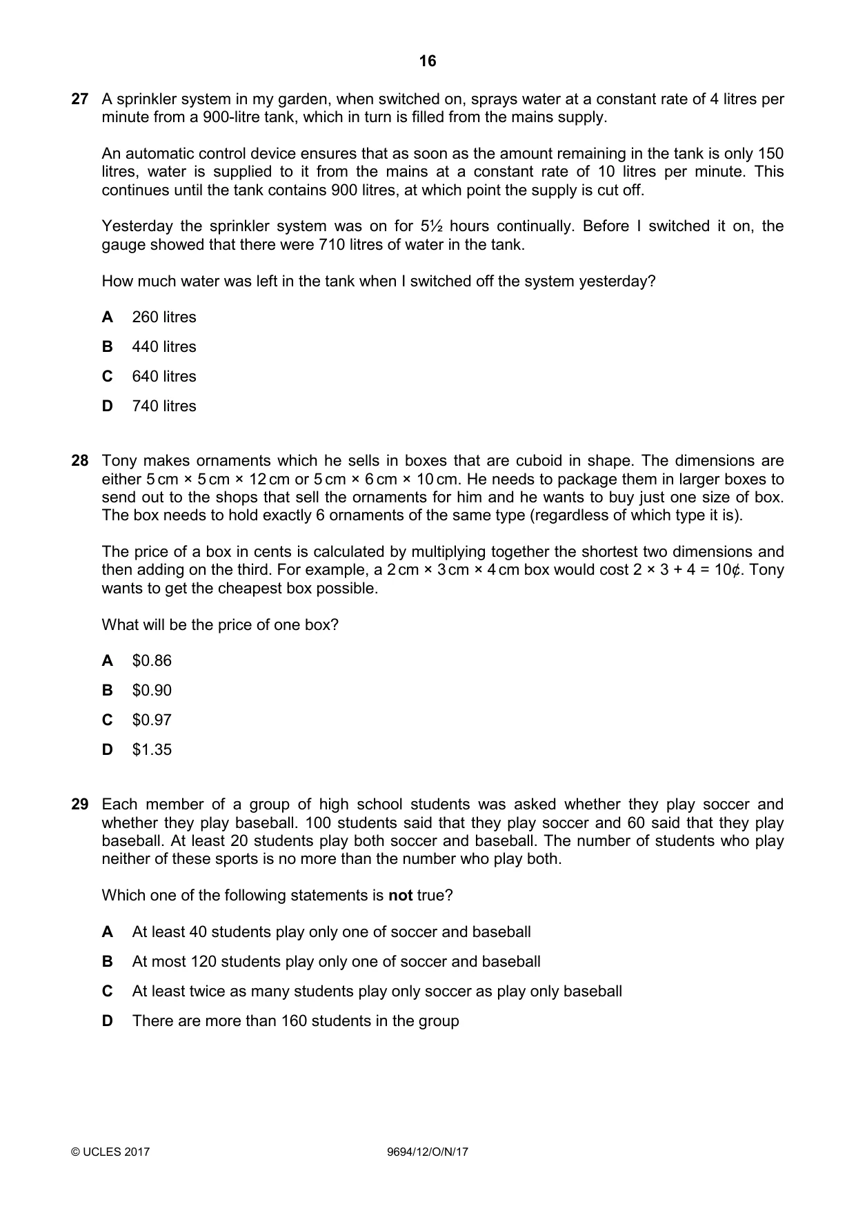 Cambridge A Level Thinking Skills 9694 2017 Oct/Nov Paper 1 · Variant 2 question paper, page 16 of 20