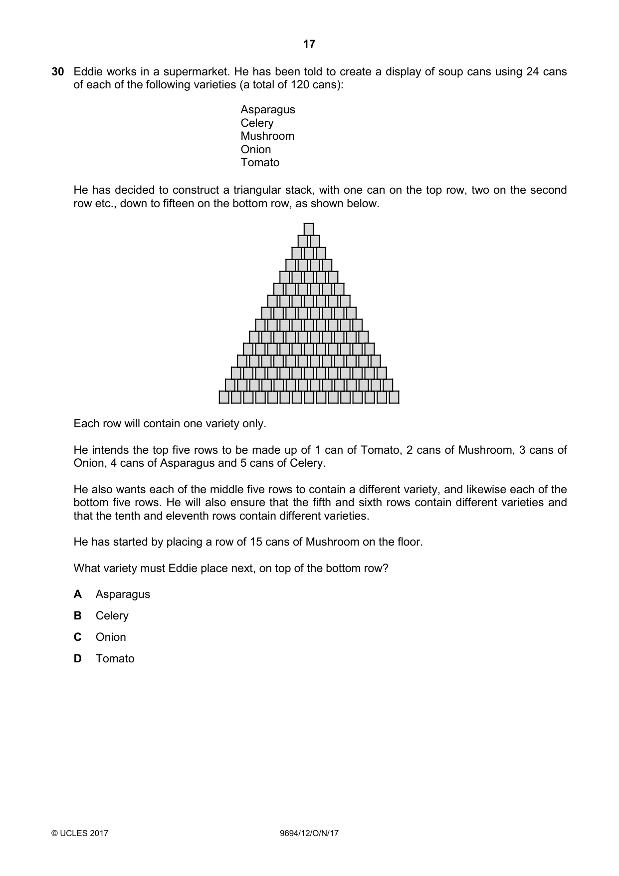 Cambridge A Level Thinking Skills 9694 2017 Oct/Nov Paper 1 · Variant 2 question paper, page 17 of 20