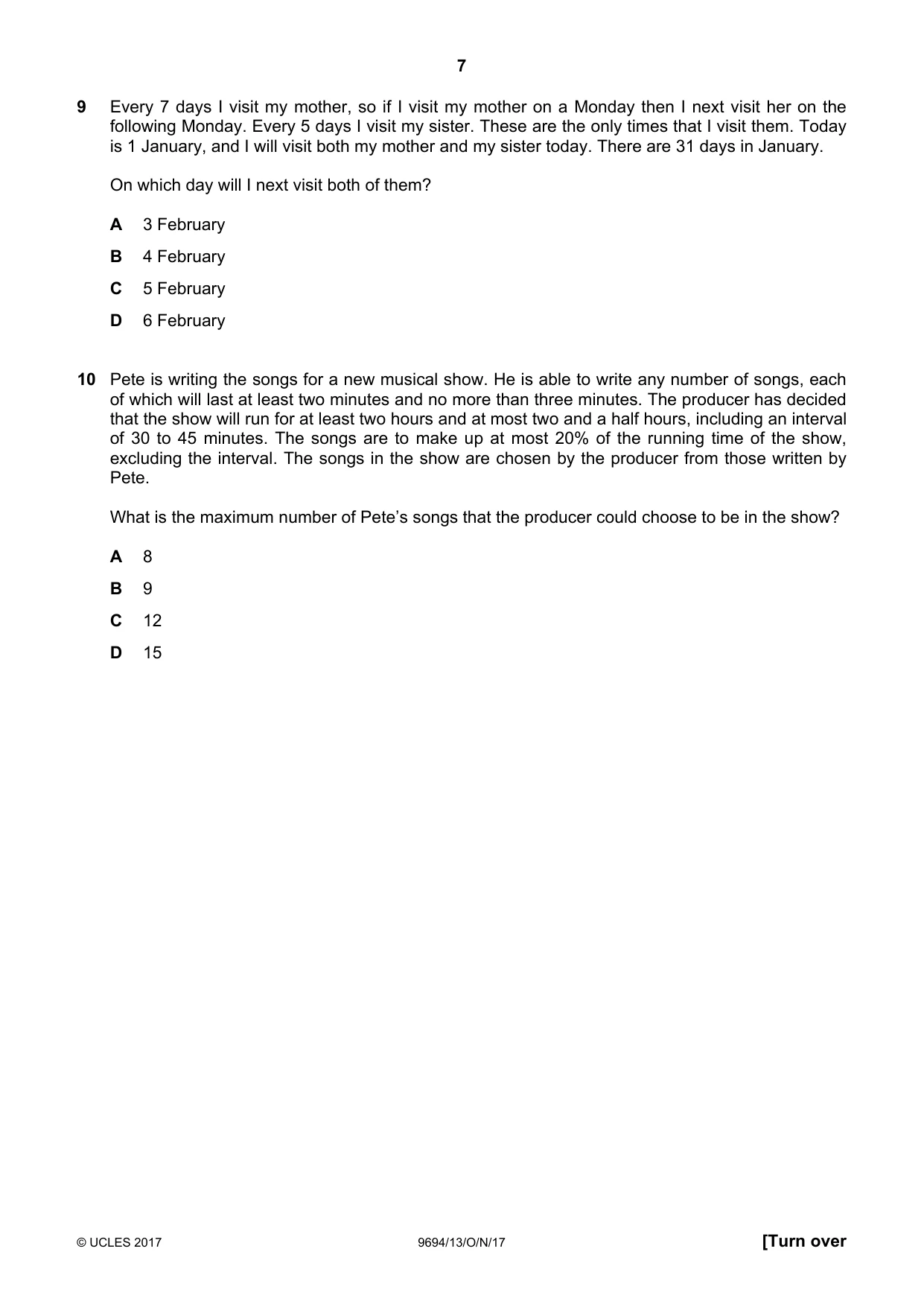 Cambridge A Level Thinking Skills 9694 2017 Oct/Nov Paper 1 · Variant 3 question paper, page 7 of 20