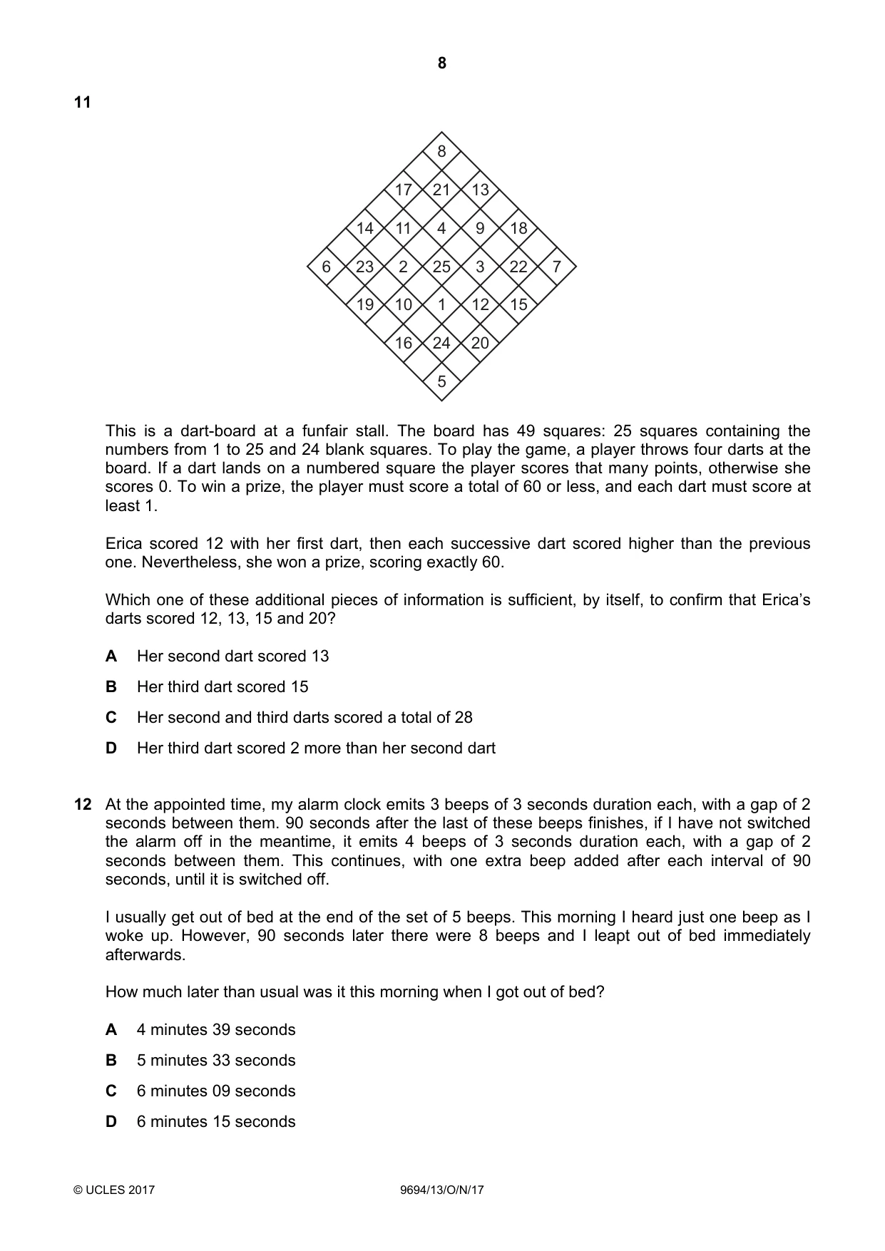 Cambridge A Level Thinking Skills 9694 2017 Oct/Nov Paper 1 · Variant 3 question paper, page 8 of 20