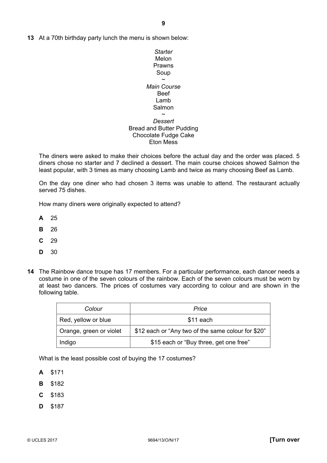 Cambridge A Level Thinking Skills 9694 2017 Oct/Nov Paper 1 · Variant 3 question paper, page 9 of 20