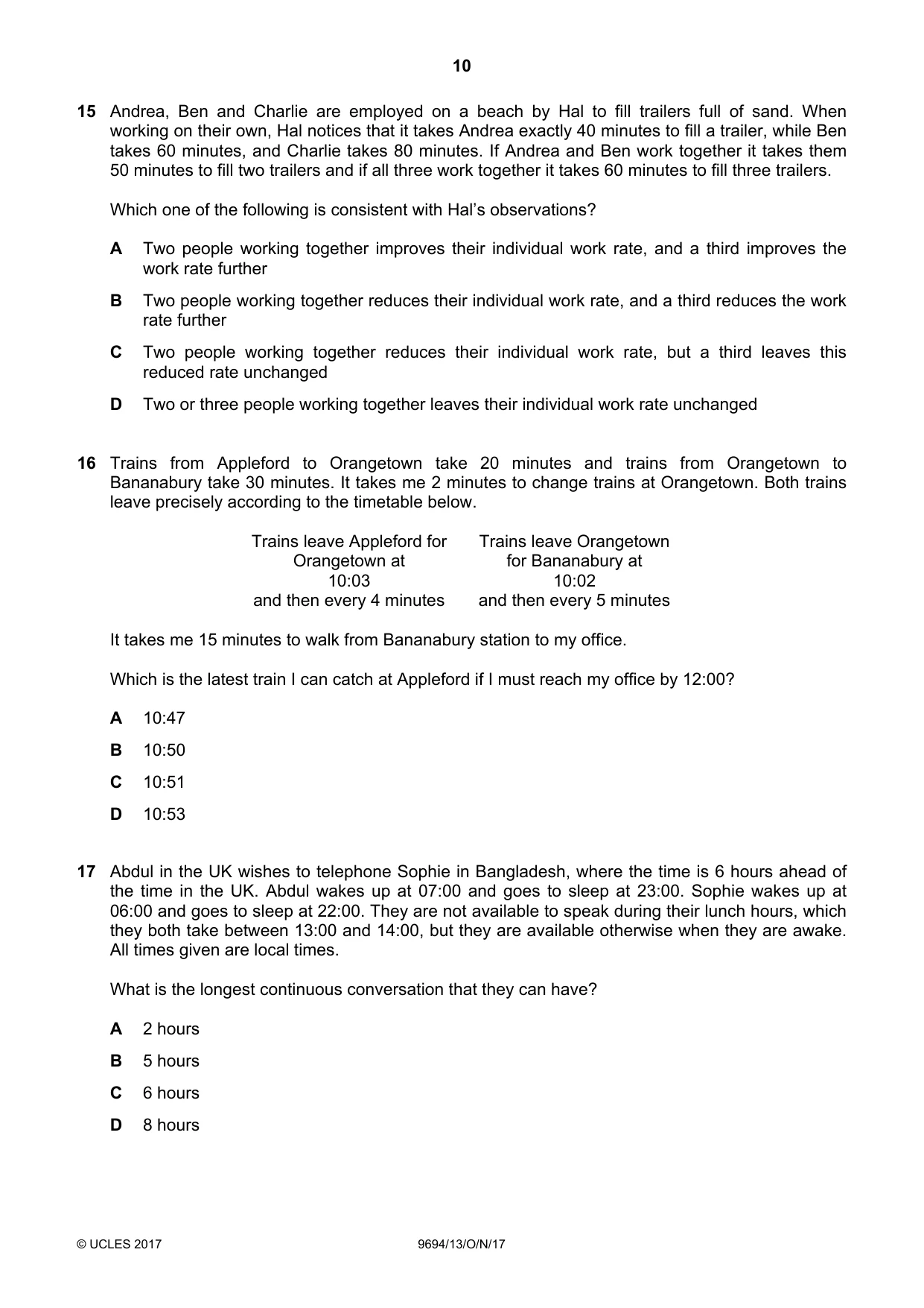 Cambridge A Level Thinking Skills 9694 2017 Oct/Nov Paper 1 · Variant 3 question paper, page 10 of 20