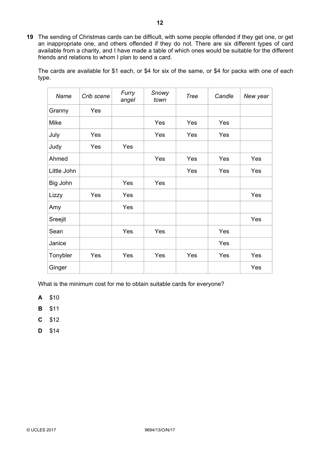 Cambridge A Level Thinking Skills 9694 2017 Oct/Nov Paper 1 · Variant 3 question paper, page 12 of 20