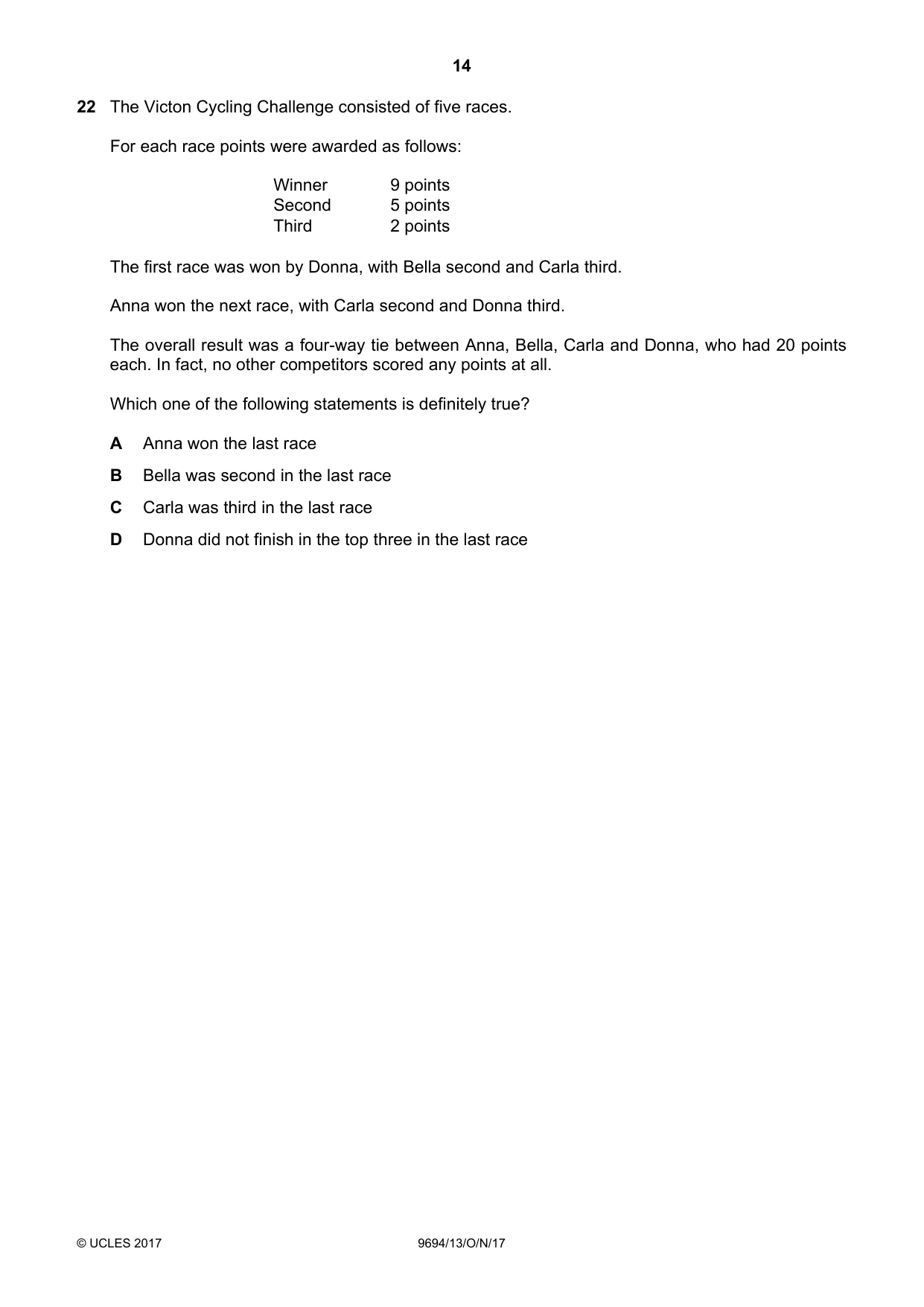 Cambridge A Level Thinking Skills 9694 2017 Oct/Nov Paper 1 · Variant 3 question paper, page 14 of 20