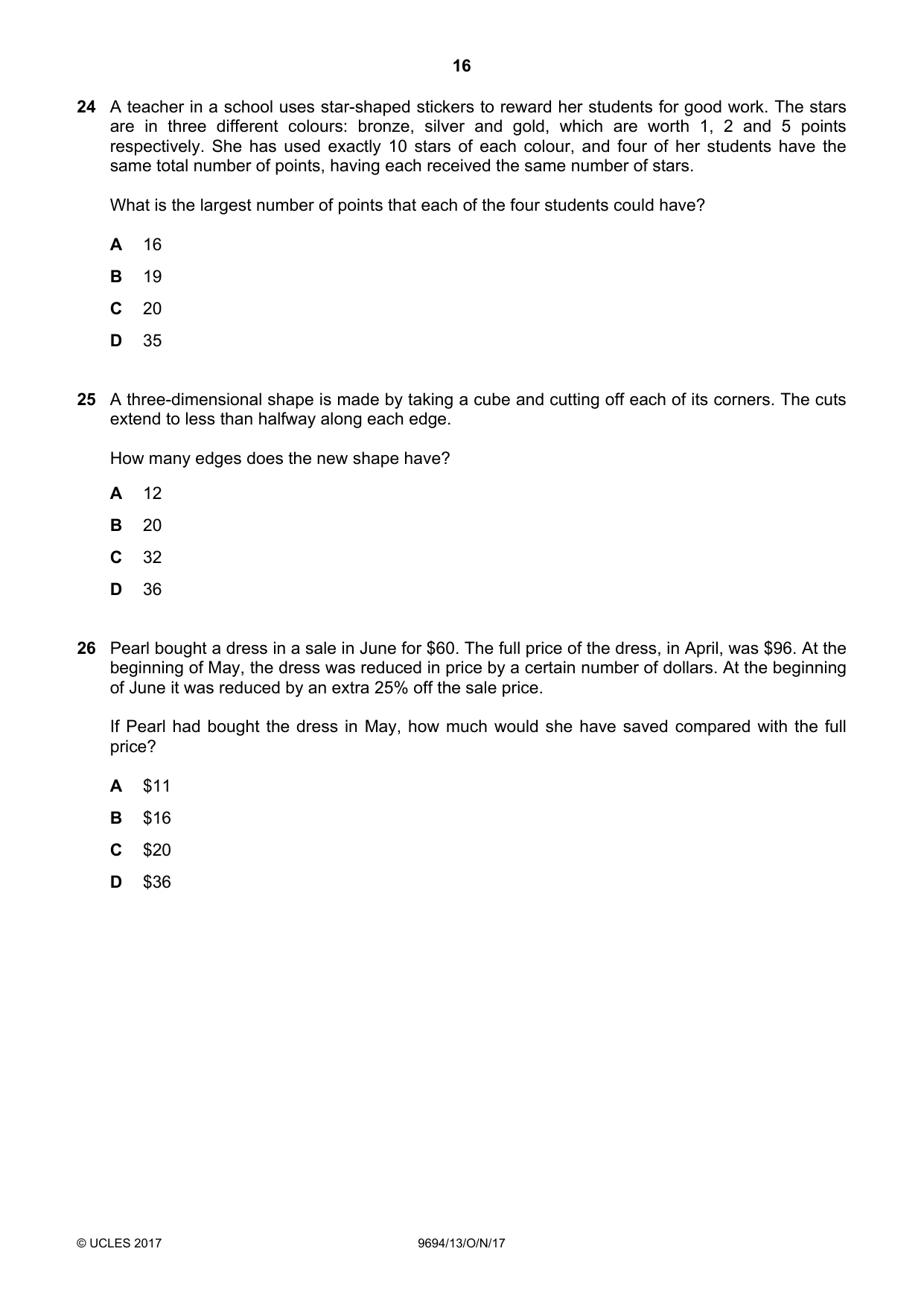 Cambridge A Level Thinking Skills 9694 2017 Oct/Nov Paper 1 · Variant 3 question paper, page 16 of 20