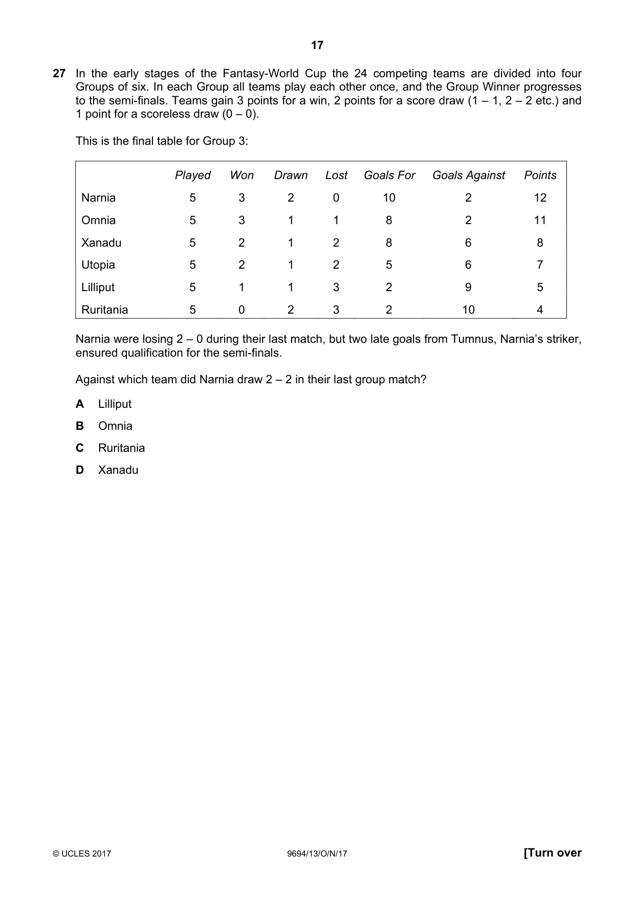 Cambridge A Level Thinking Skills 9694 2017 Oct/Nov Paper 1 · Variant 3 question paper, page 17 of 20