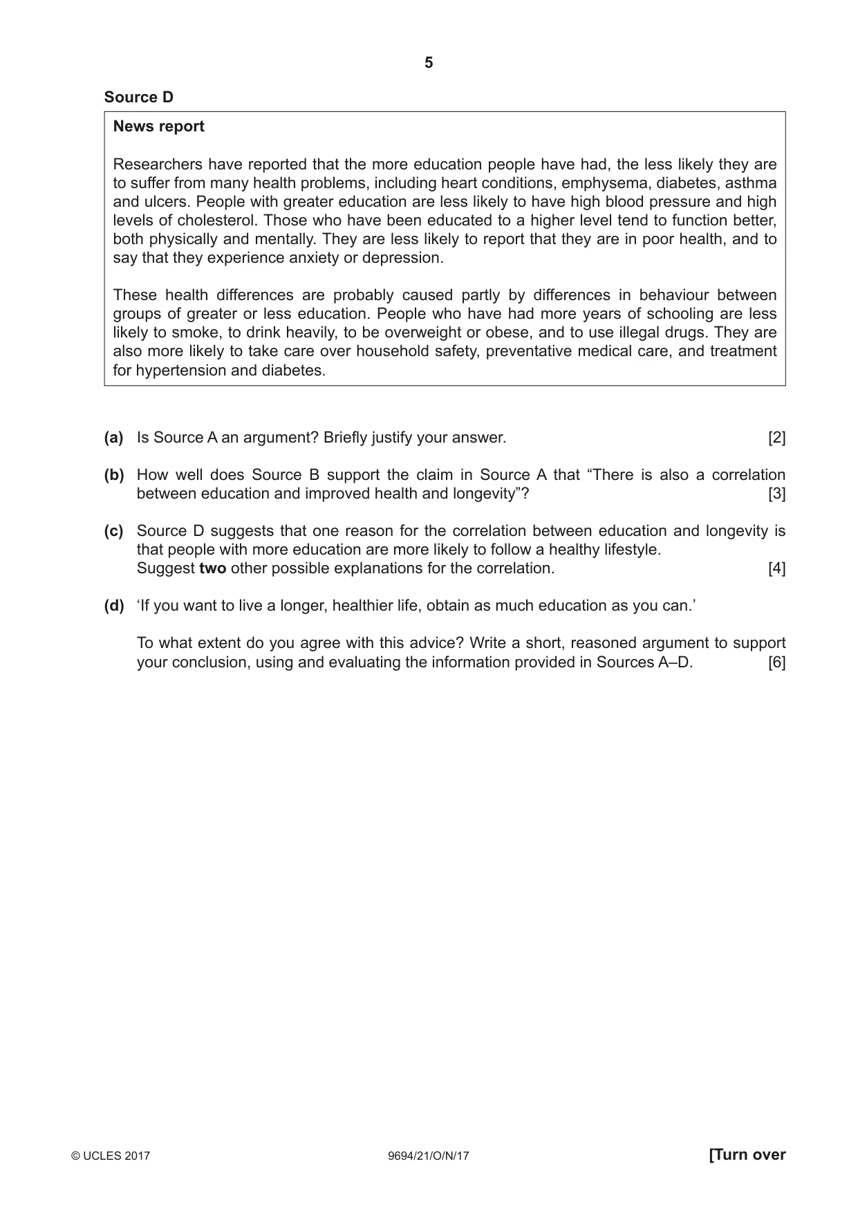 Cambridge A Level Thinking Skills 9694 2017 Oct/Nov Paper 2 · Variant 1 question paper, page 5 of 8