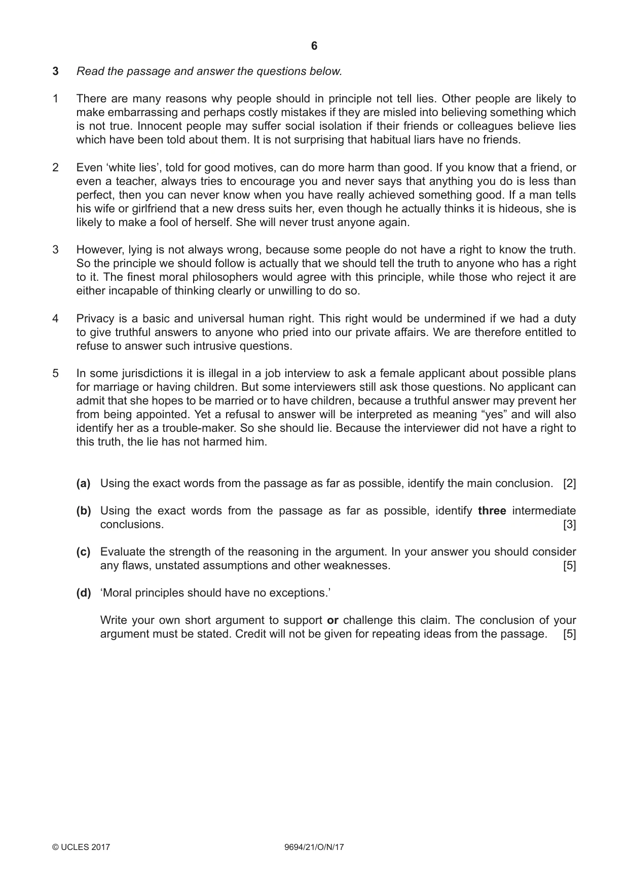 Cambridge A Level Thinking Skills 9694 2017 Oct/Nov Paper 2 · Variant 1 question paper, page 6 of 8