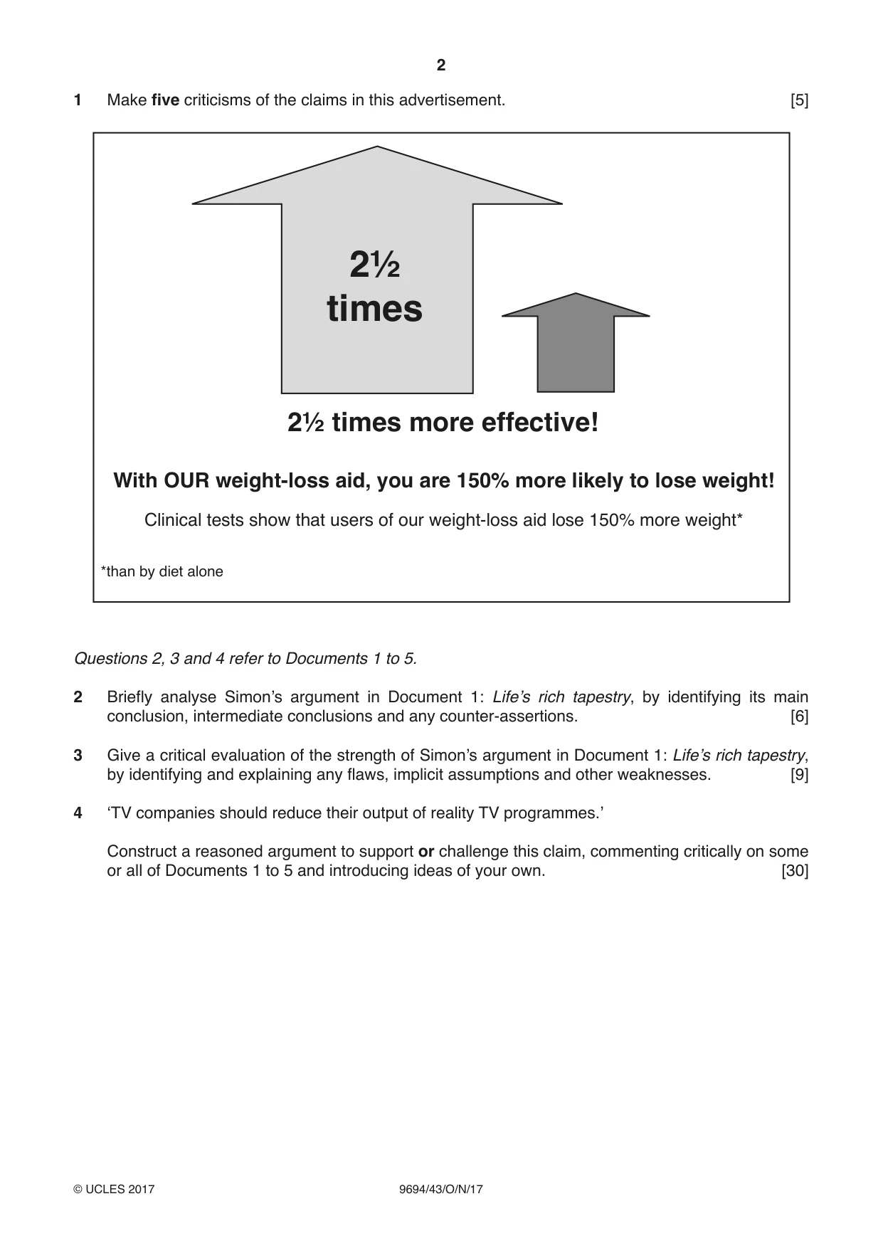 Cambridge A Level Thinking Skills 9694 2017 Oct/Nov Paper 4 · Variant 3 question paper, page 2 of 8