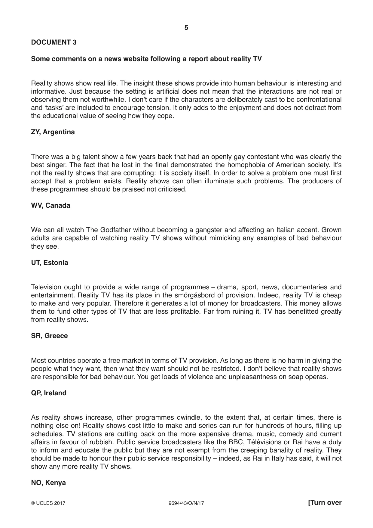 Cambridge A Level Thinking Skills 9694 2017 Oct/Nov Paper 4 · Variant 3 question paper, page 5 of 8