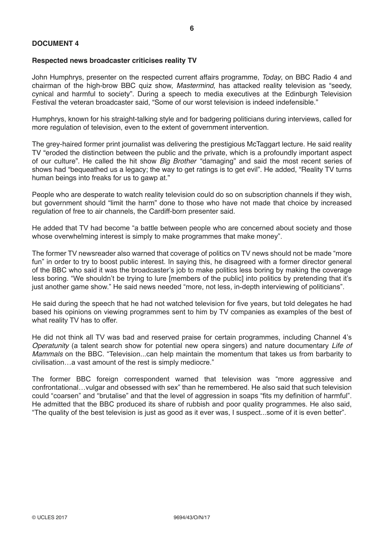 Cambridge A Level Thinking Skills 9694 2017 Oct/Nov Paper 4 · Variant 3 question paper, page 6 of 8