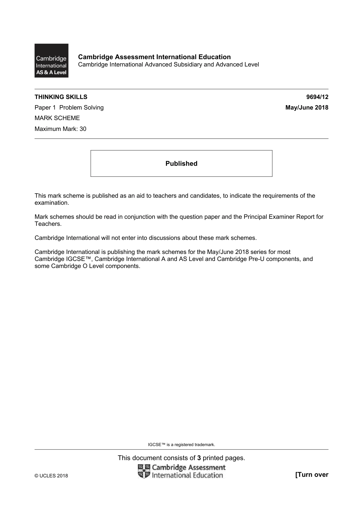 Mark scheme, page 1 of 3