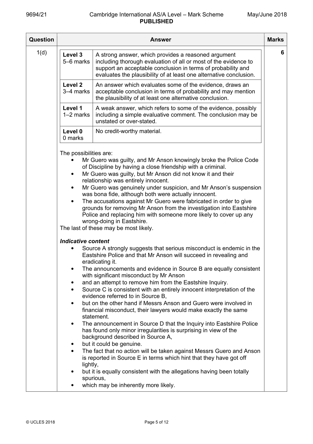 Mark scheme, page 5 of 12