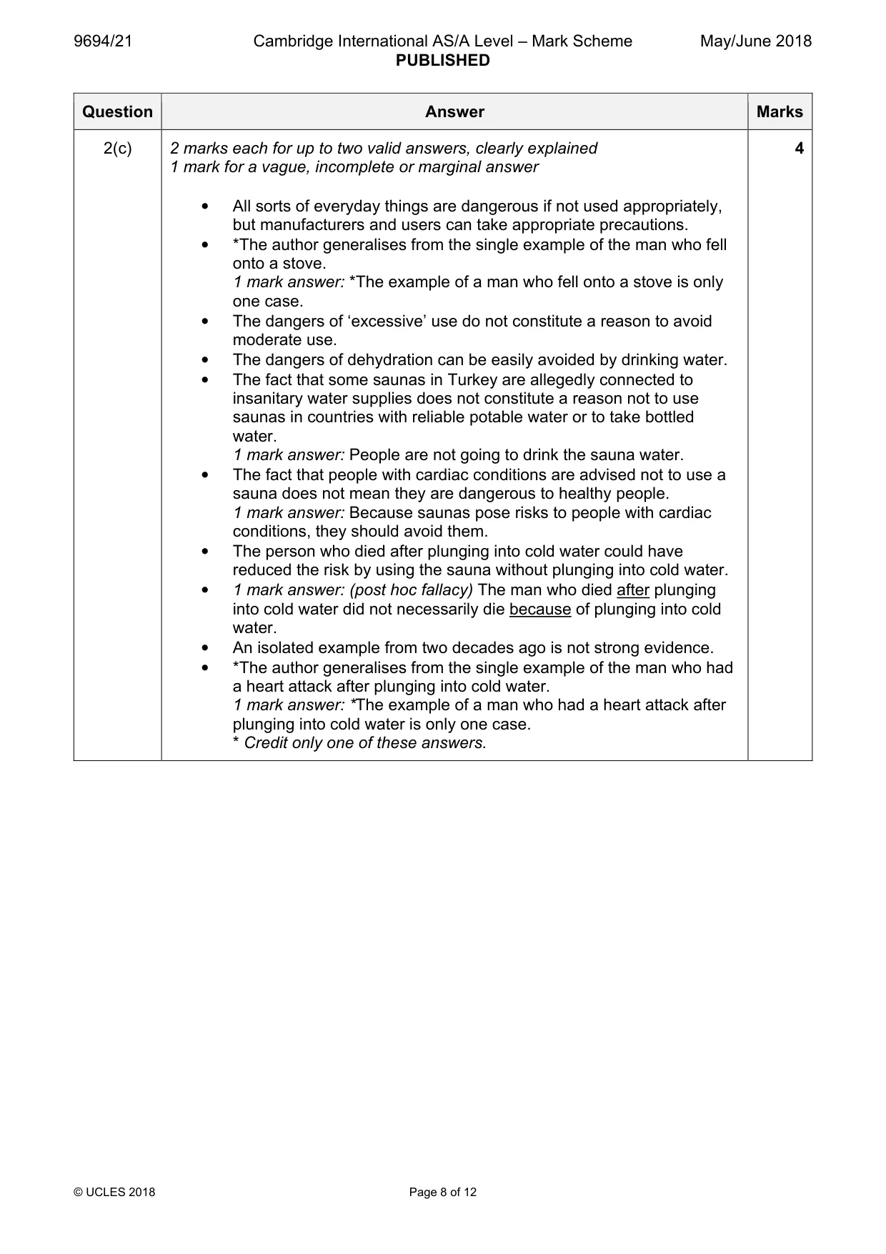 Mark scheme, page 8 of 12