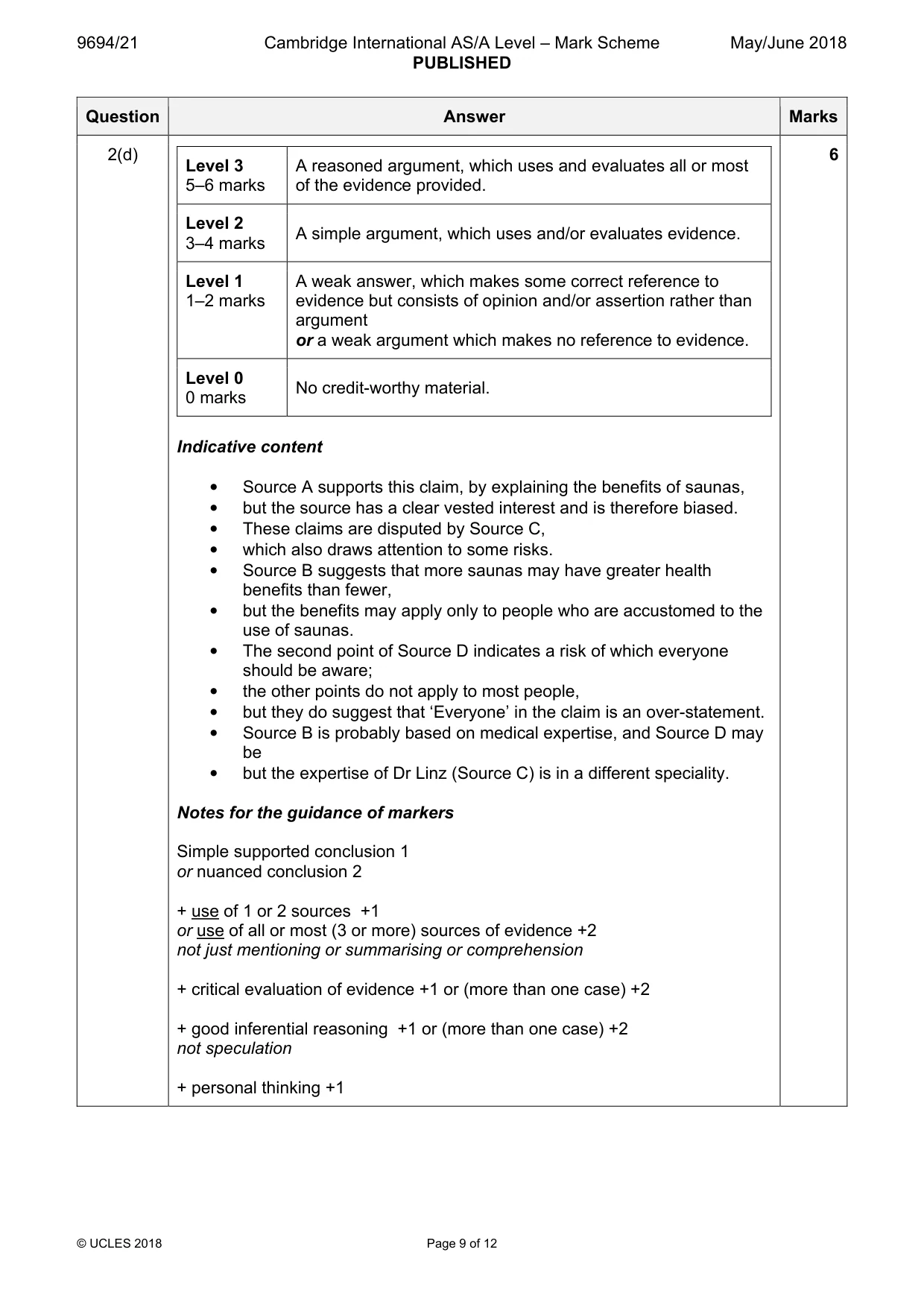 Mark scheme, page 9 of 12