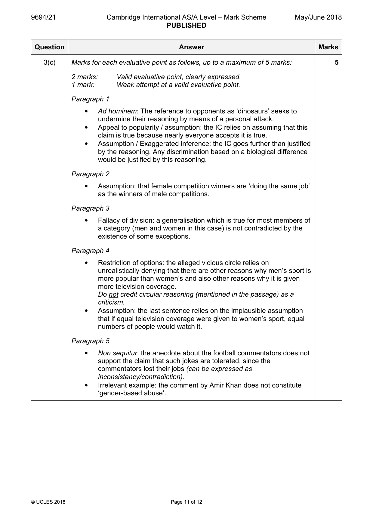 Mark scheme, page 11 of 12