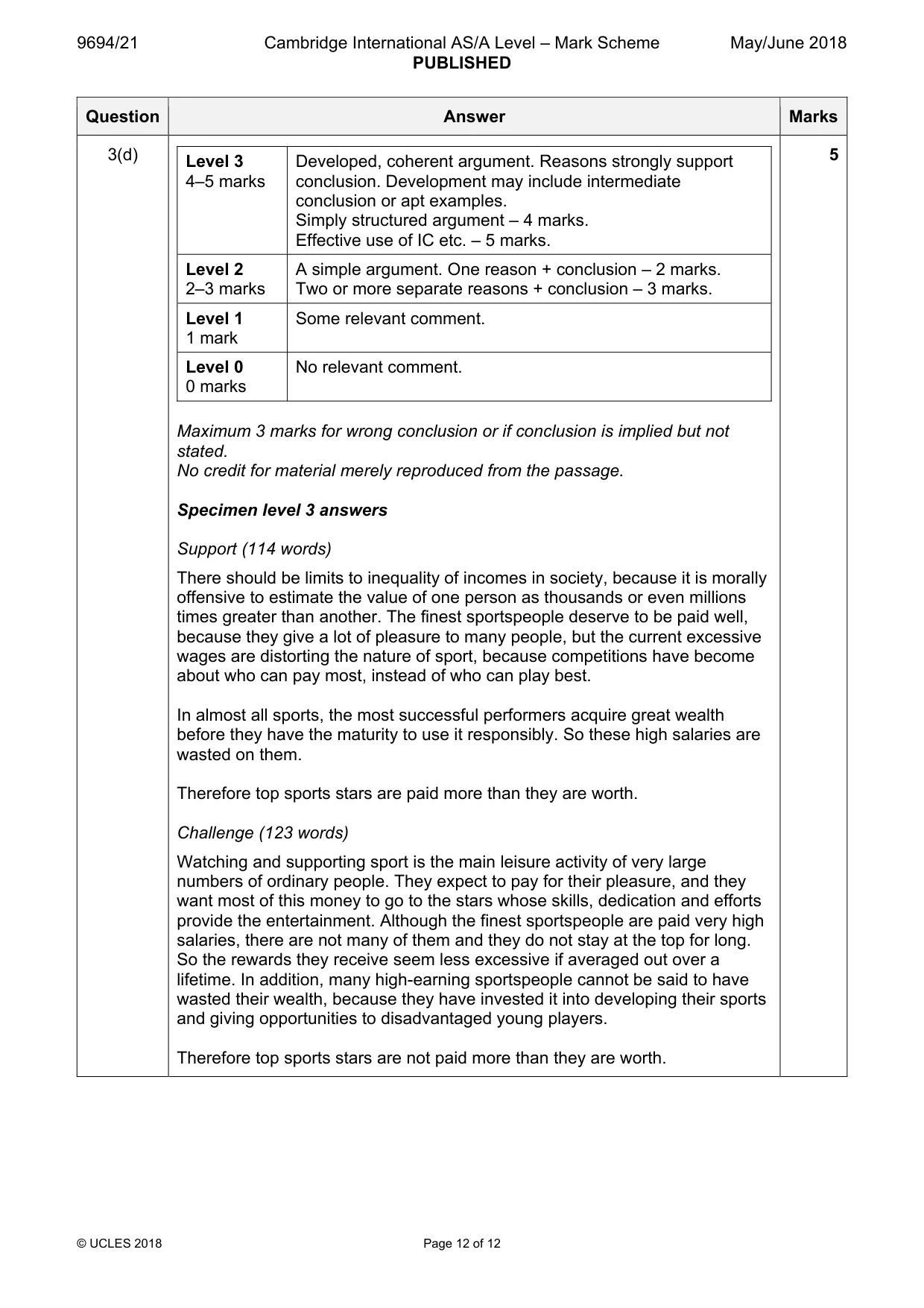 Mark scheme, page 12 of 12