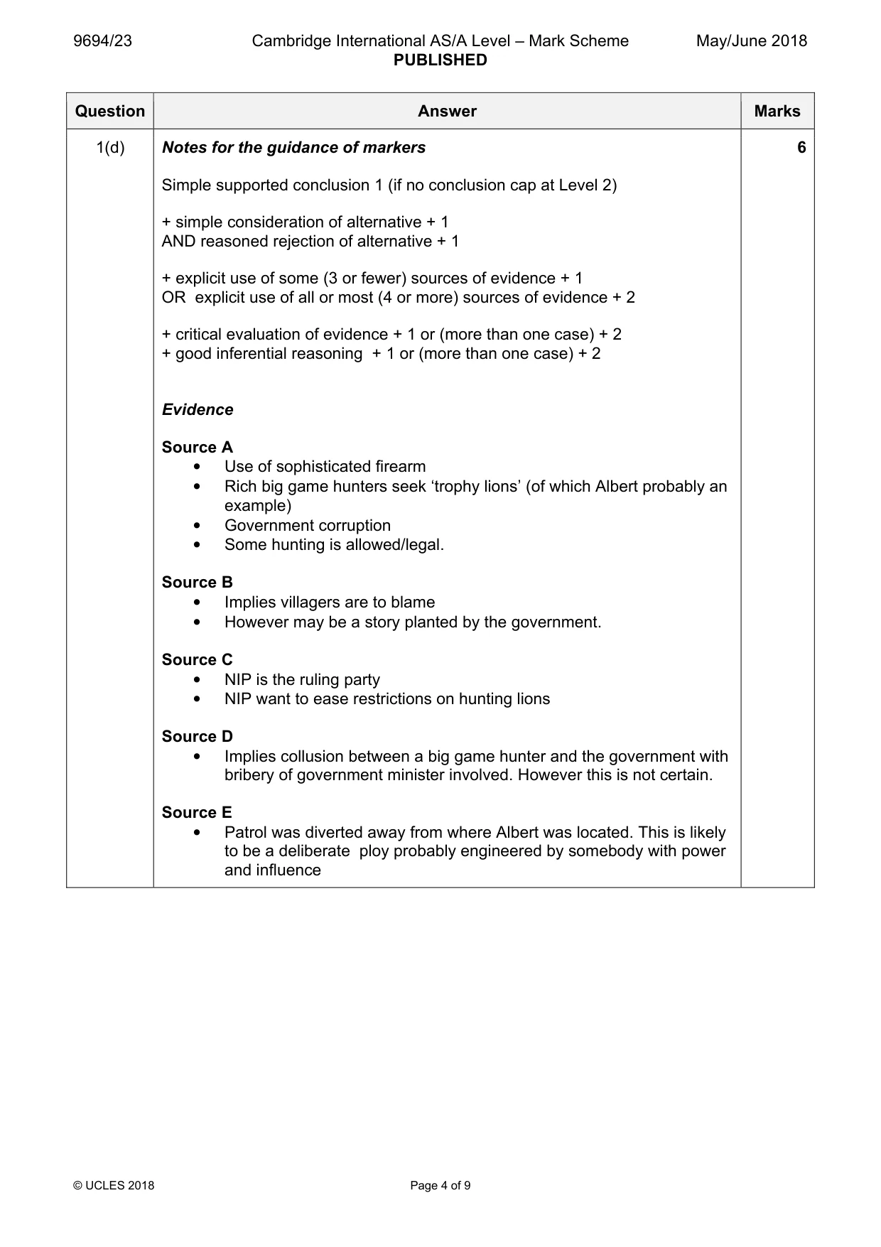 Mark scheme, page 4 of 9