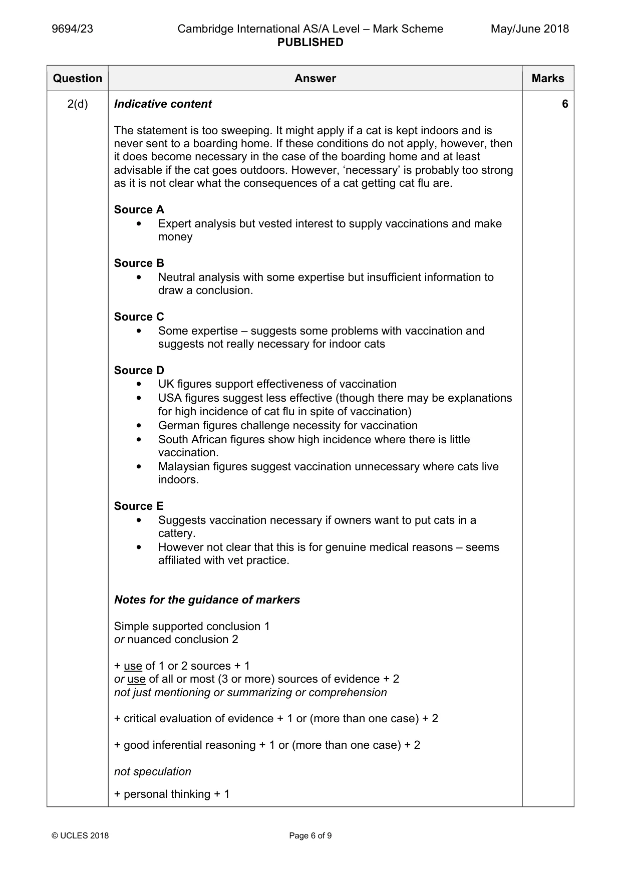 Mark scheme, page 6 of 9