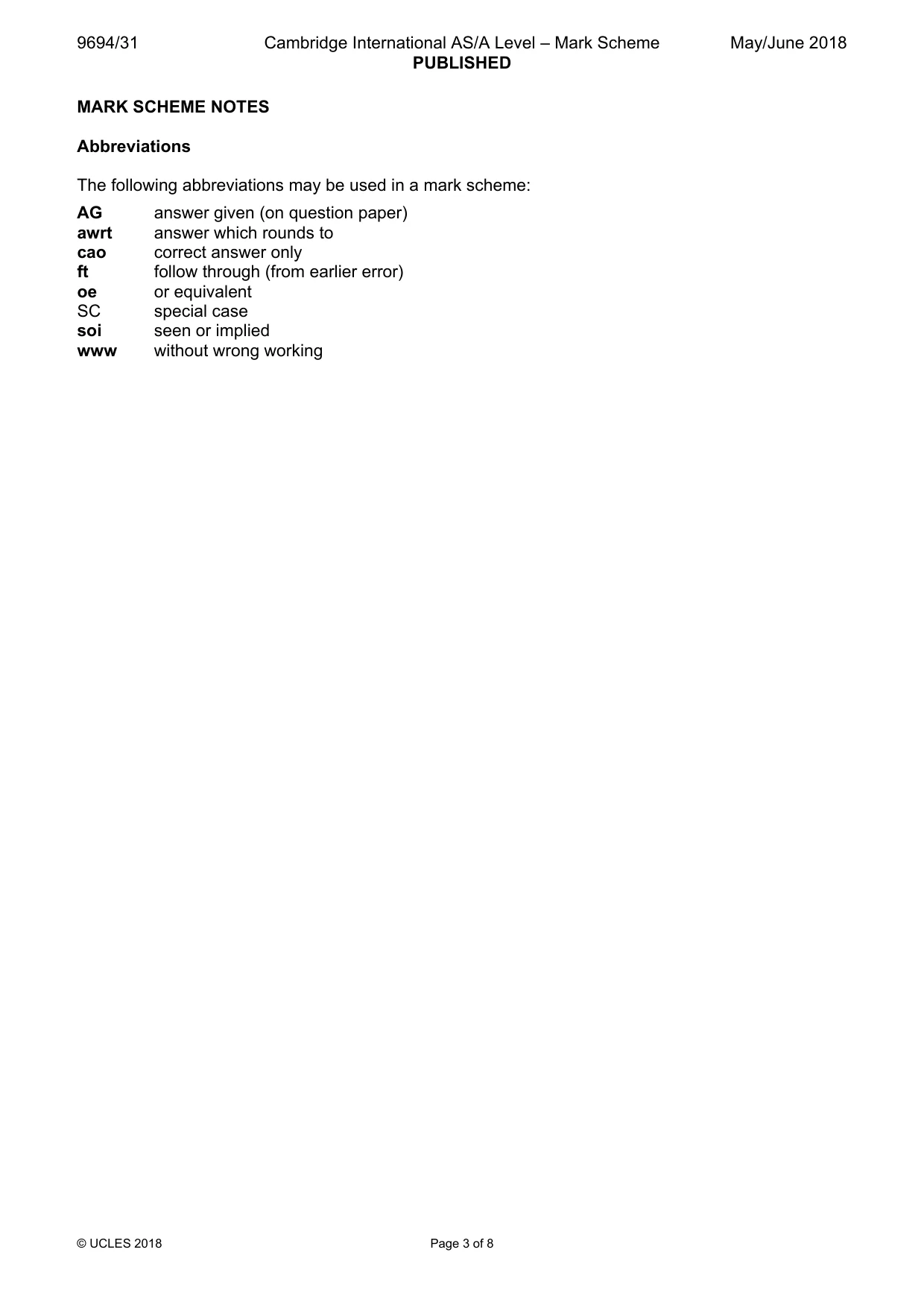Mark scheme, page 3 of 8