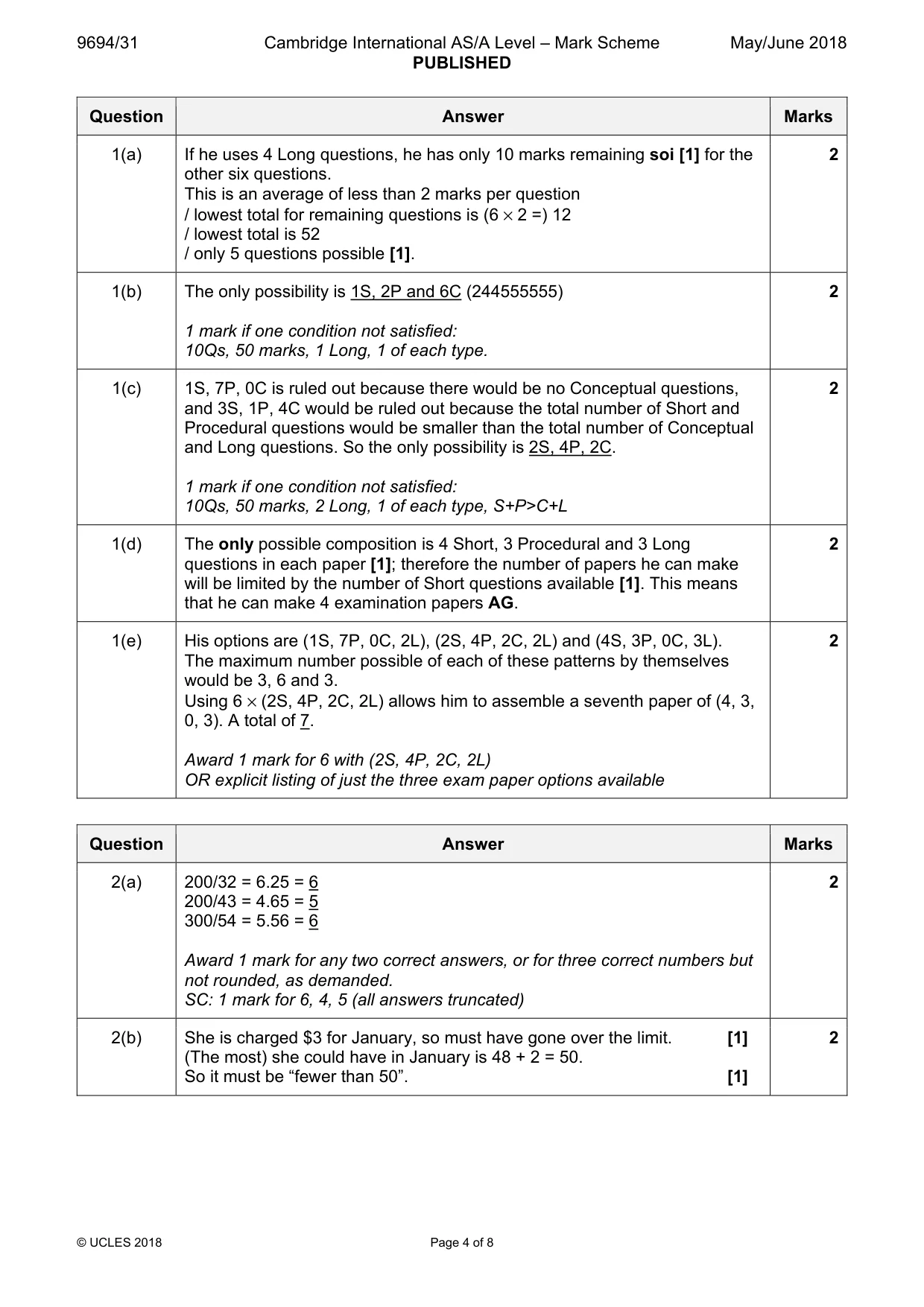 Mark scheme, page 4 of 8