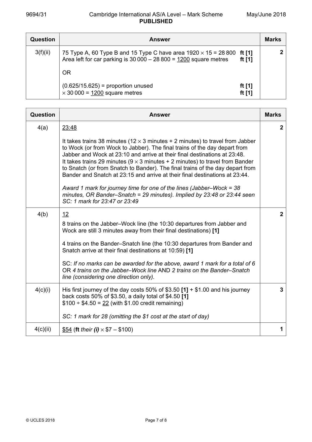Mark scheme, page 7 of 8