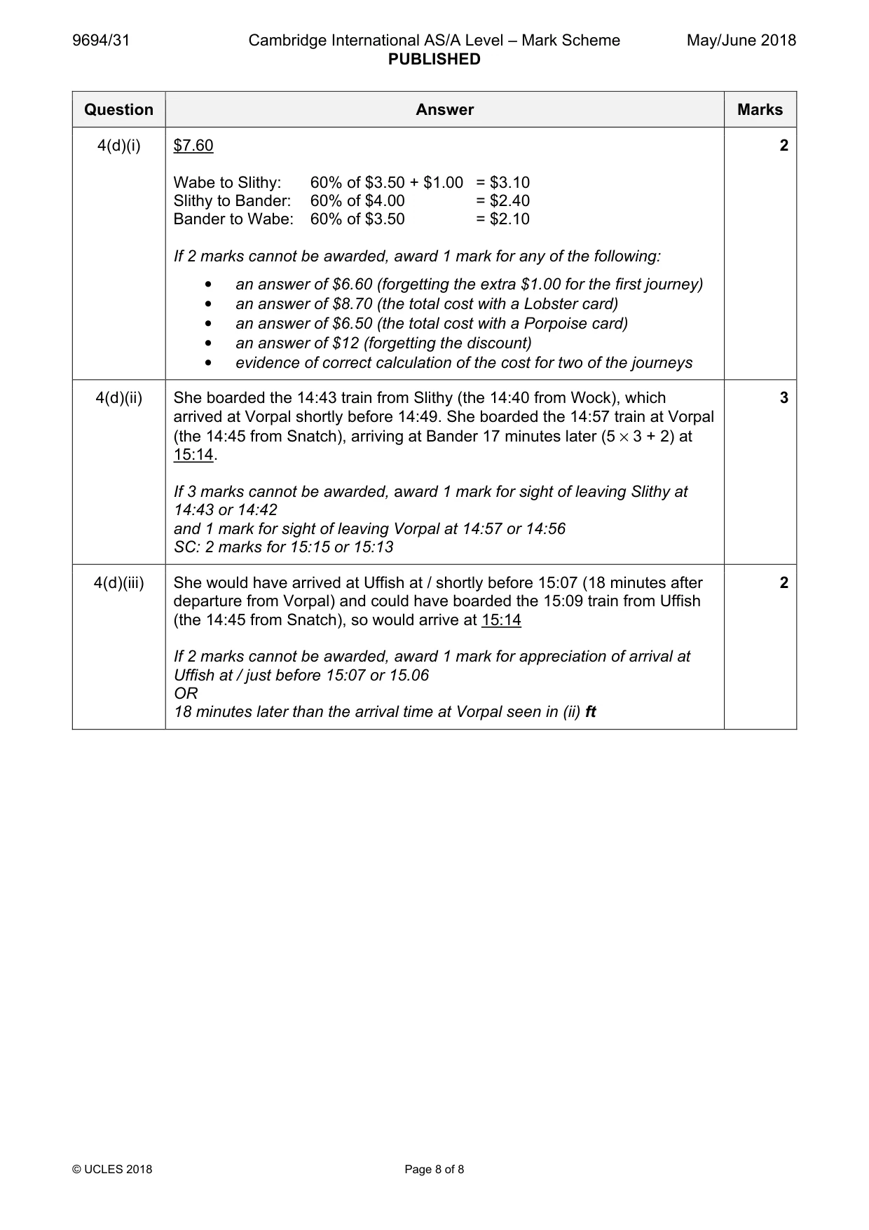Mark scheme, page 8 of 8