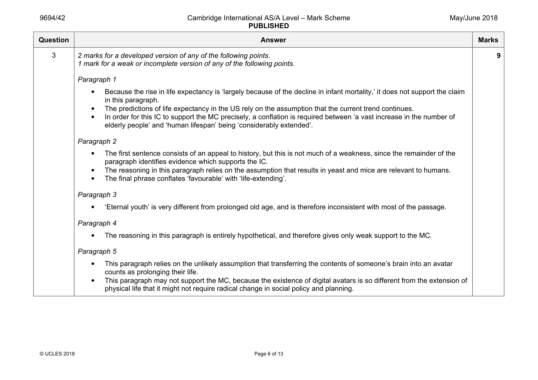 Mark scheme, page 6 of 13