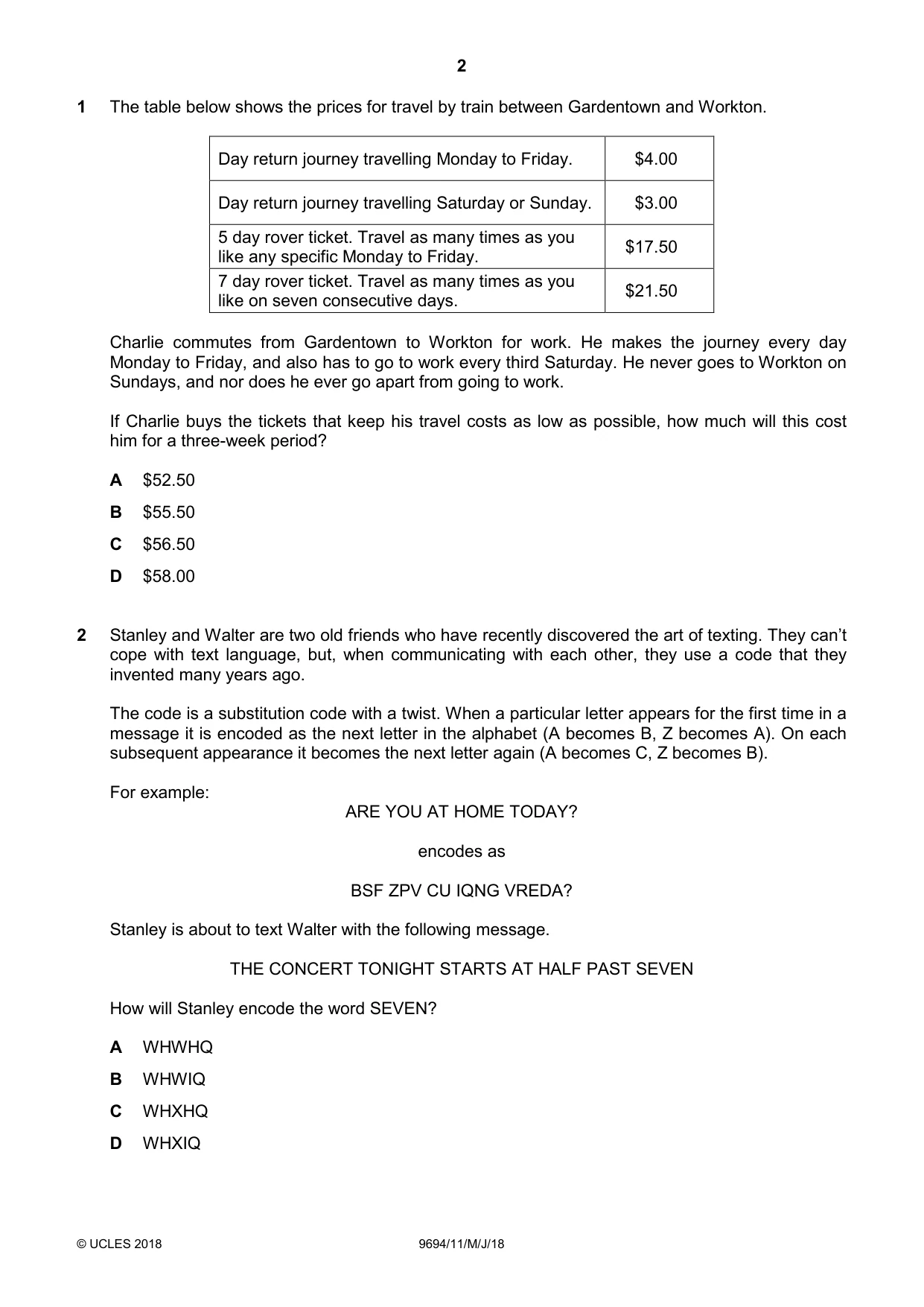 Cambridge A Level Thinking Skills 9694 2018 May/June Paper 1 · Variant 1 question paper, page 2 of 20
