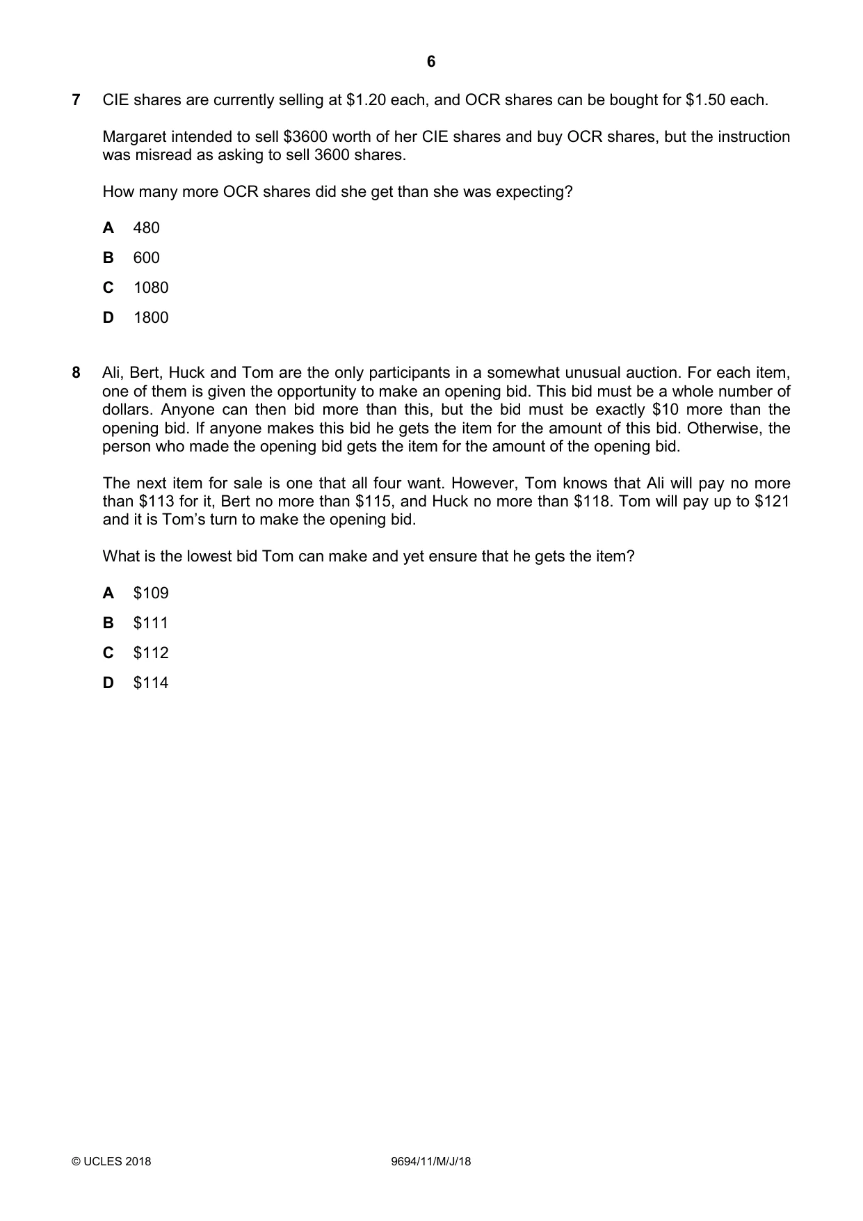 Cambridge A Level Thinking Skills 9694 2018 May/June Paper 1 · Variant 1 question paper, page 6 of 20