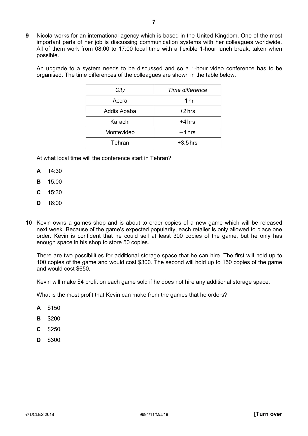 Cambridge A Level Thinking Skills 9694 2018 May/June Paper 1 · Variant 1 question paper, page 7 of 20
