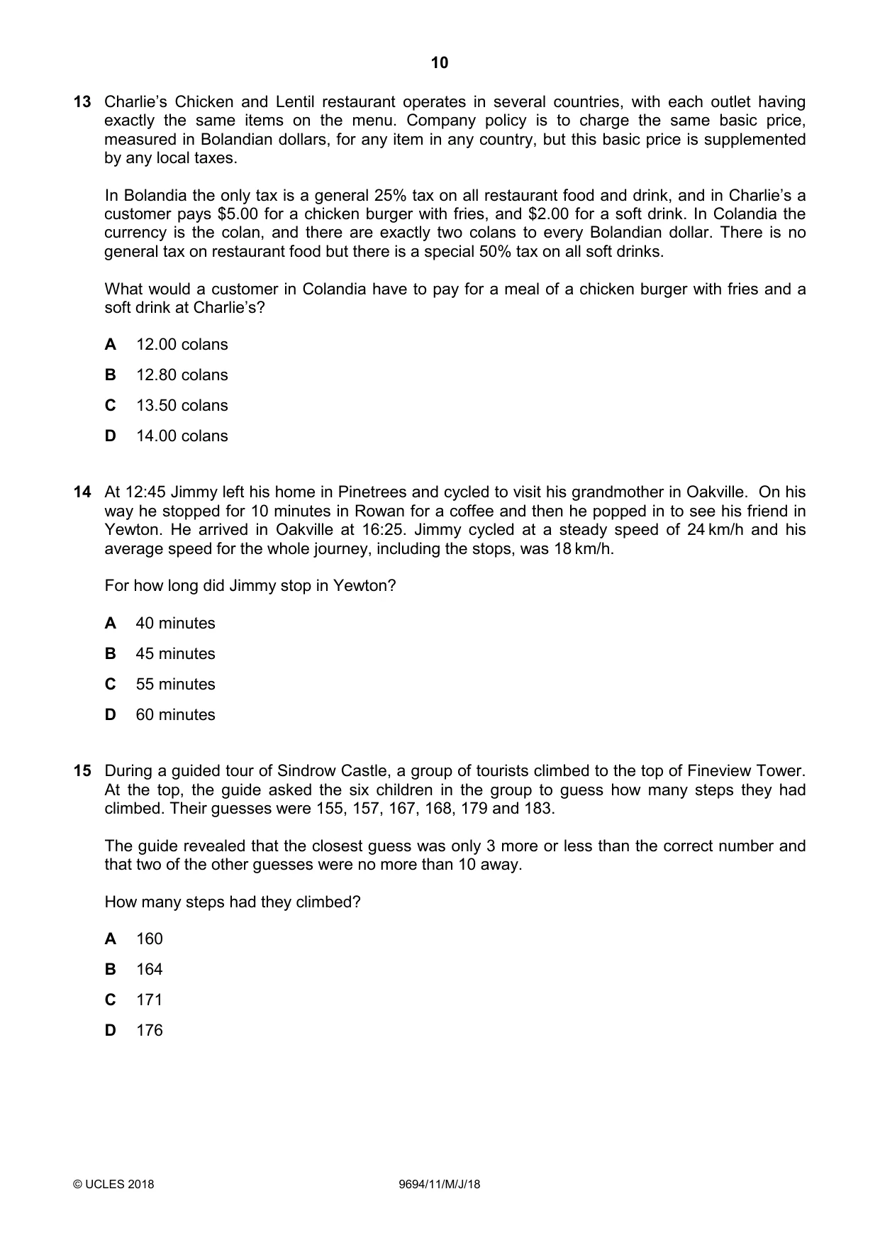 Cambridge A Level Thinking Skills 9694 2018 May/June Paper 1 · Variant 1 question paper, page 10 of 20