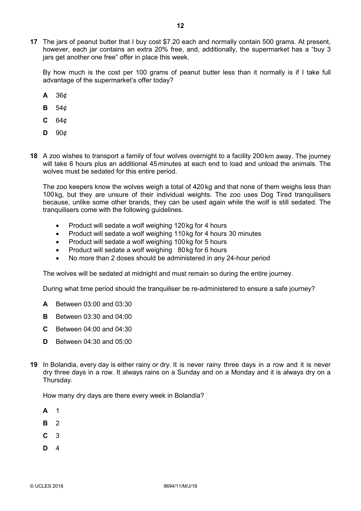 Cambridge A Level Thinking Skills 9694 2018 May/June Paper 1 · Variant 1 question paper, page 12 of 20