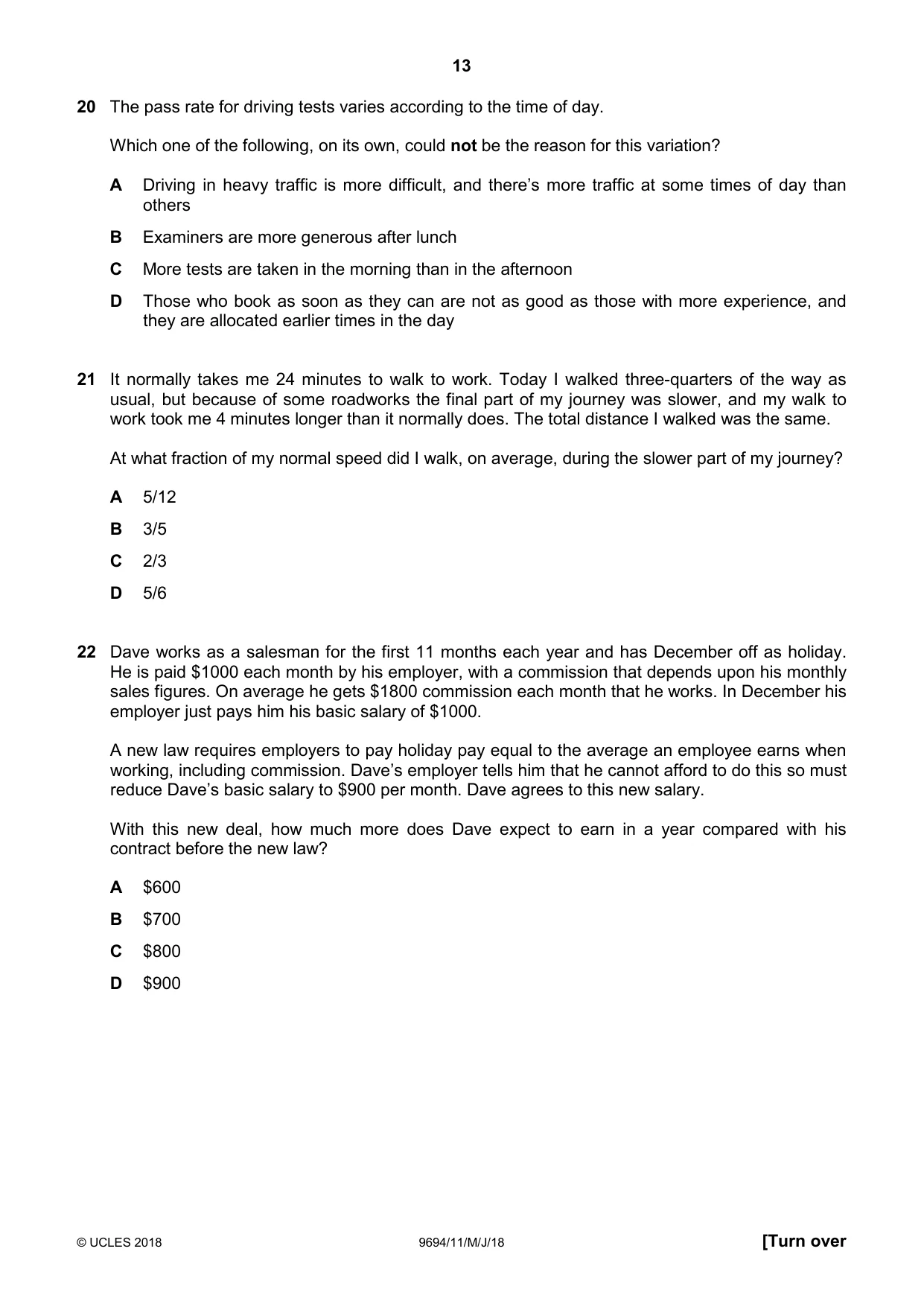 Cambridge A Level Thinking Skills 9694 2018 May/June Paper 1 · Variant 1 question paper, page 13 of 20