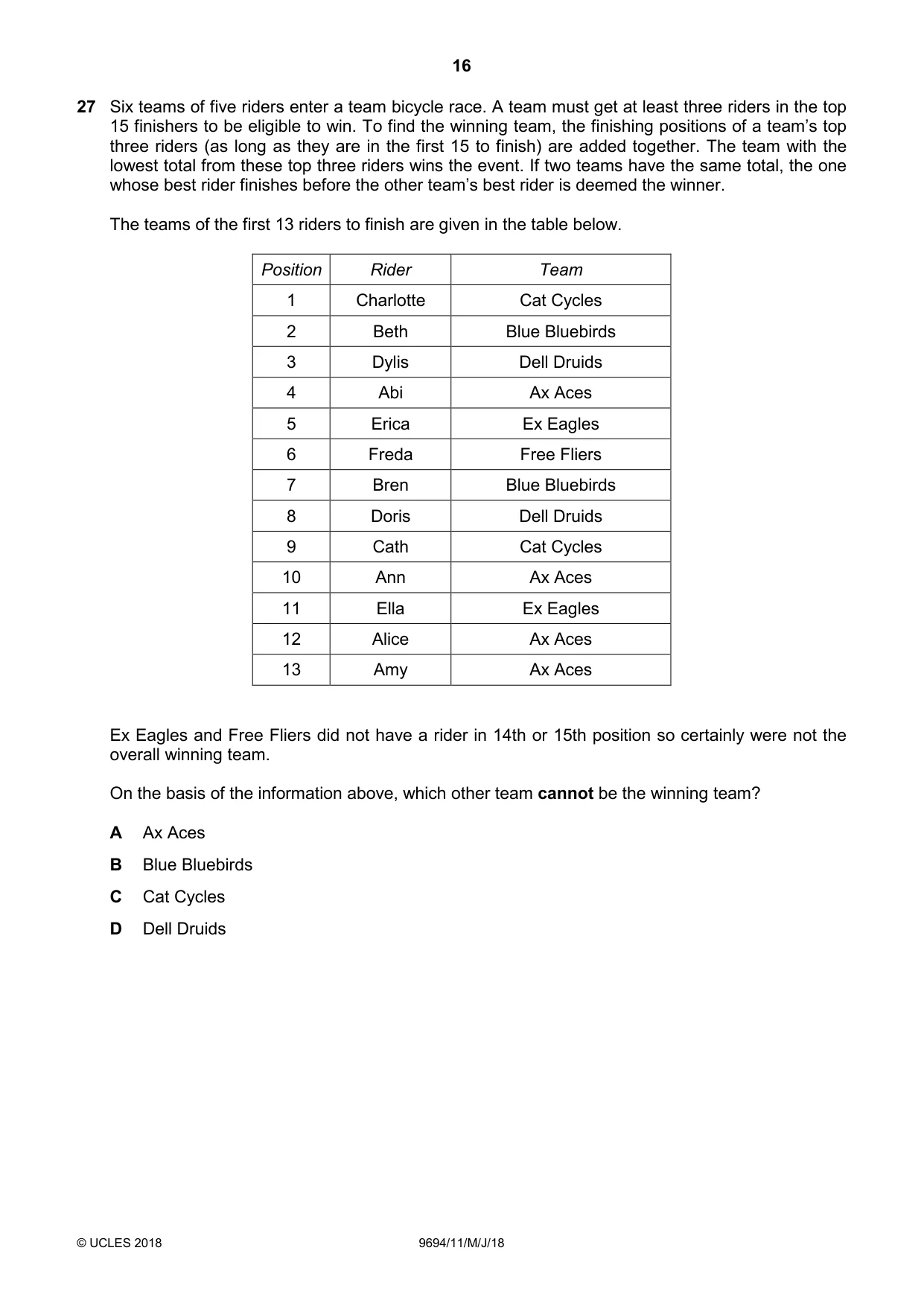Cambridge A Level Thinking Skills 9694 2018 May/June Paper 1 · Variant 1 question paper, page 16 of 20