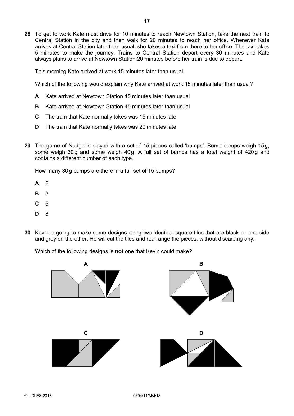 Cambridge A Level Thinking Skills 9694 2018 May/June Paper 1 · Variant 1 question paper, page 17 of 20