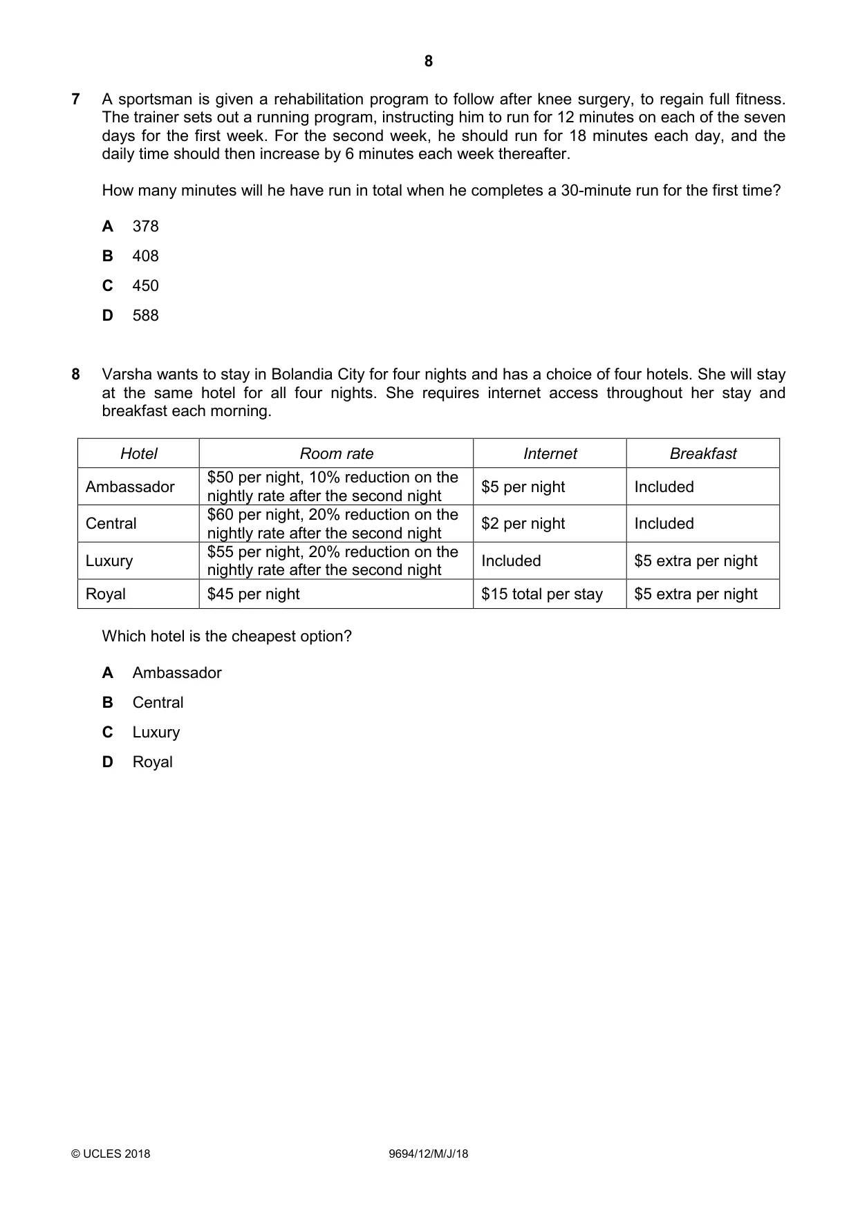 Cambridge A Level Thinking Skills 9694 2018 May/June Paper 1 · Variant 2 question paper, page 8 of 20