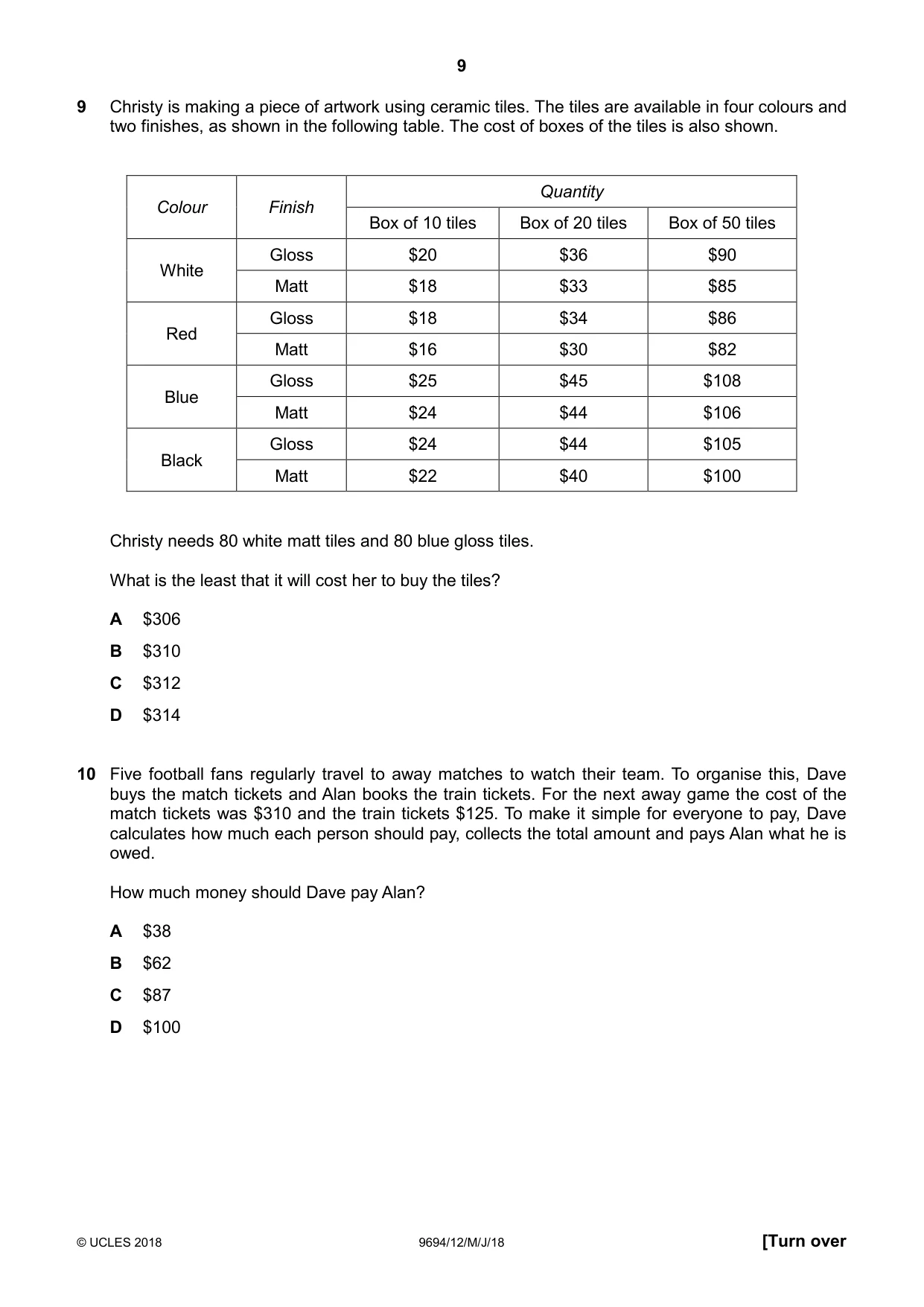 Cambridge A Level Thinking Skills 9694 2018 May/June Paper 1 · Variant 2 question paper, page 9 of 20