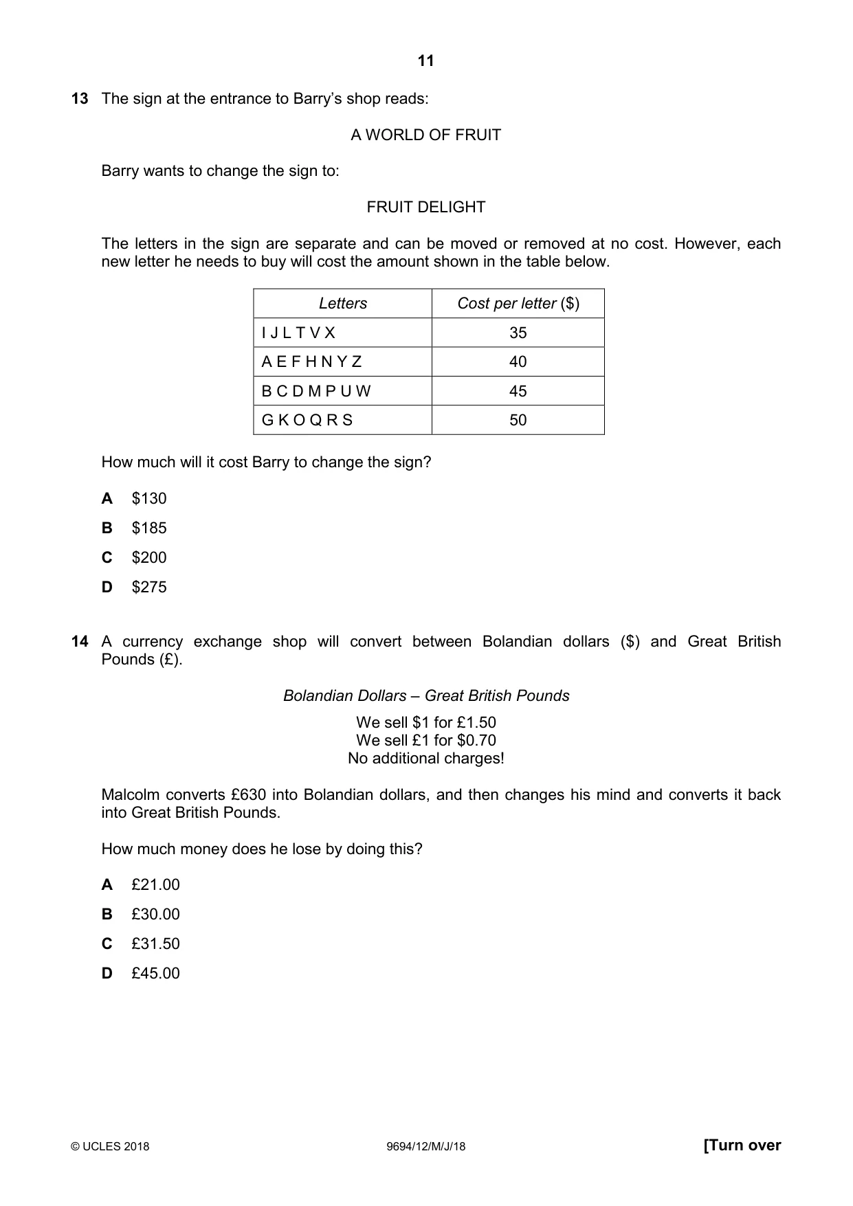 Cambridge A Level Thinking Skills 9694 2018 May/June Paper 1 · Variant 2 question paper, page 11 of 20