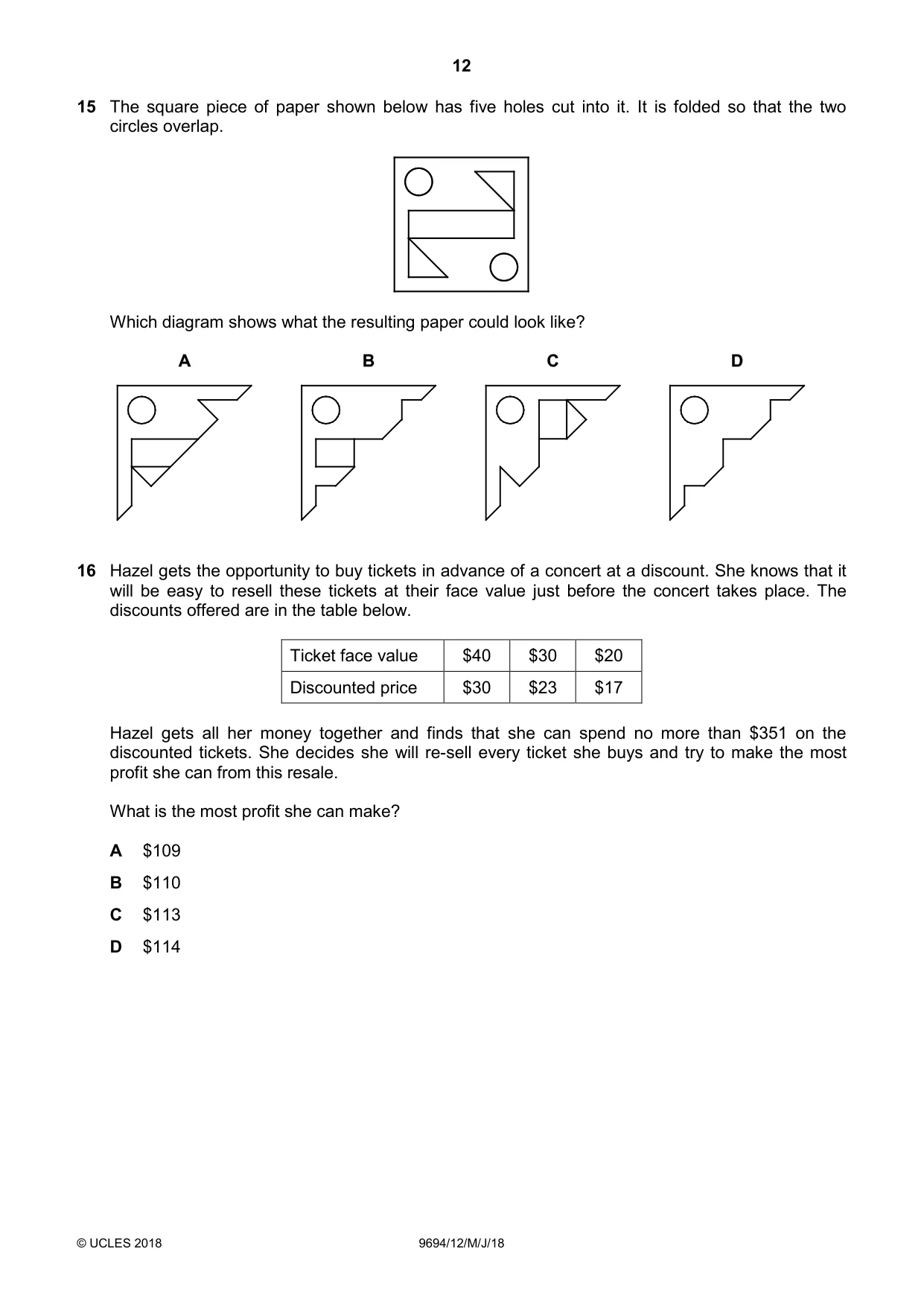 Cambridge A Level Thinking Skills 9694 2018 May/June Paper 1 · Variant 2 question paper, page 12 of 20