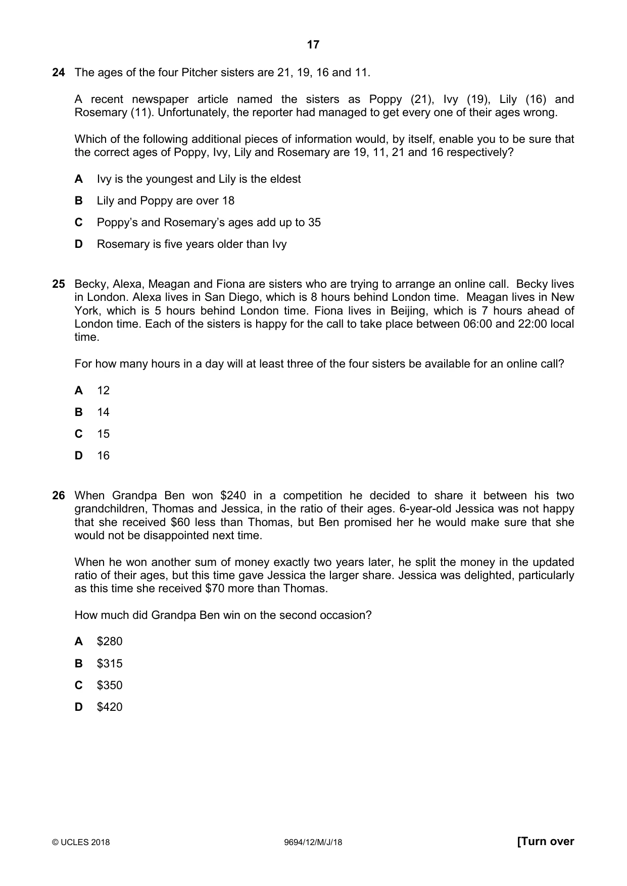 Cambridge A Level Thinking Skills 9694 2018 May/June Paper 1 · Variant 2 question paper, page 17 of 20