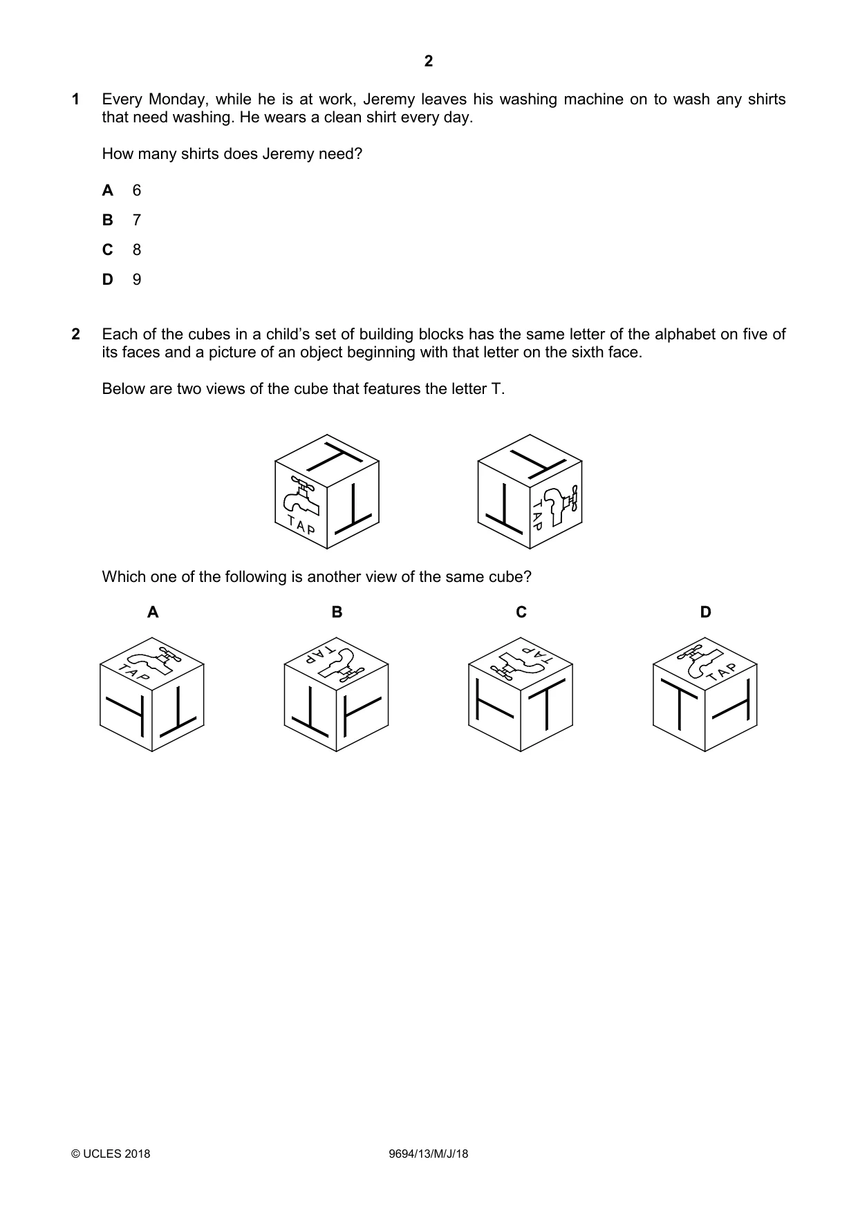 Cambridge A Level Thinking Skills 9694 2018 May/June Paper 1 · Variant 3 question paper, page 2 of 16