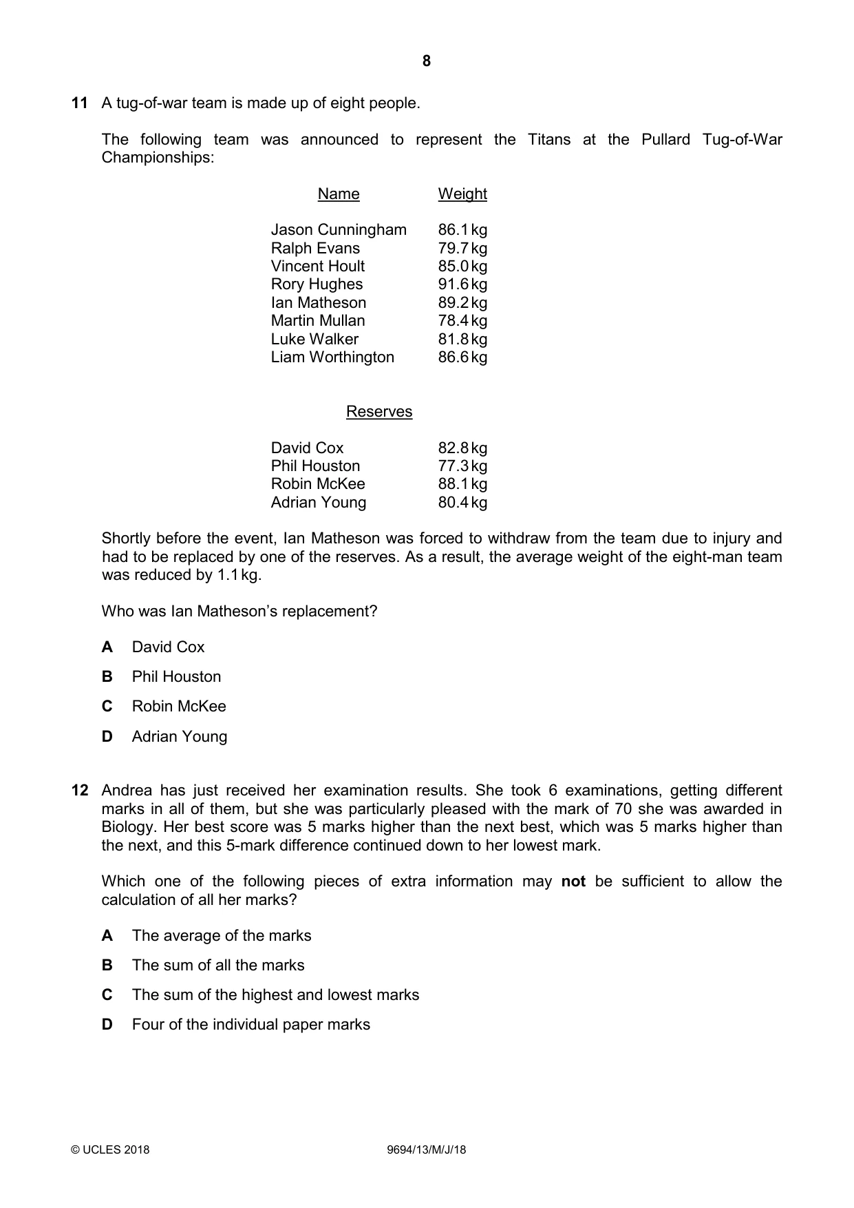 Cambridge A Level Thinking Skills 9694 2018 May/June Paper 1 · Variant 3 question paper, page 8 of 16