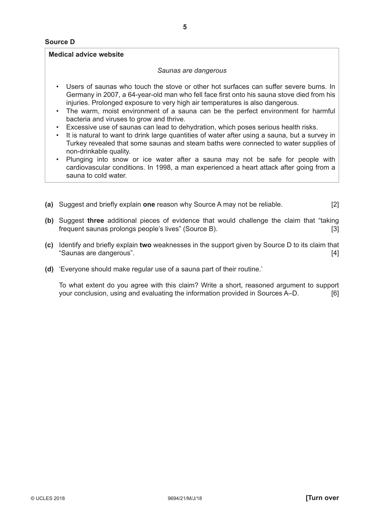 Cambridge A Level Thinking Skills 9694 2018 May/June Paper 2 · Variant 1 question paper, page 5 of 8