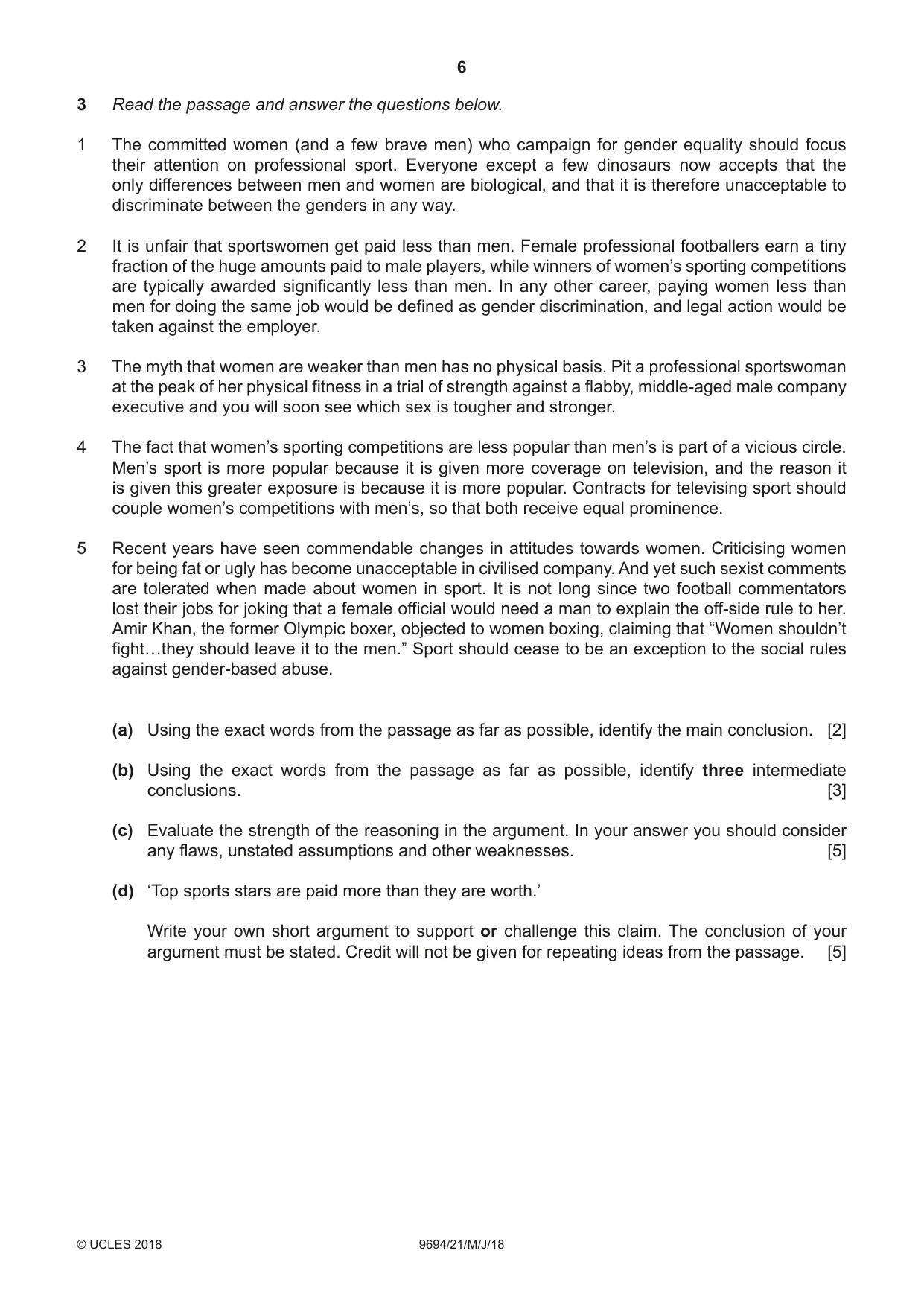 Cambridge A Level Thinking Skills 9694 2018 May/June Paper 2 · Variant 1 question paper, page 6 of 8