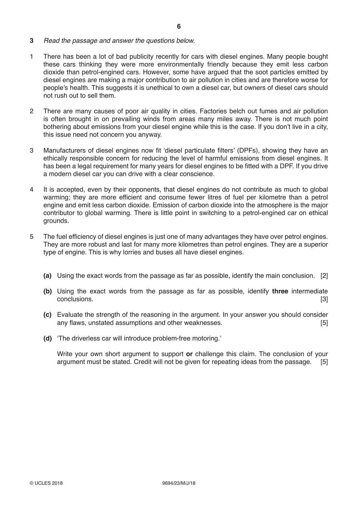 Cambridge A Level Thinking Skills 9694 2018 May/June Paper 2 · Variant 3 question paper, page 6 of 8